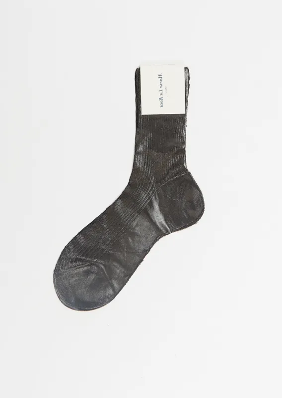 One Ribbed Laminated Socks — Black sold by La Garconne