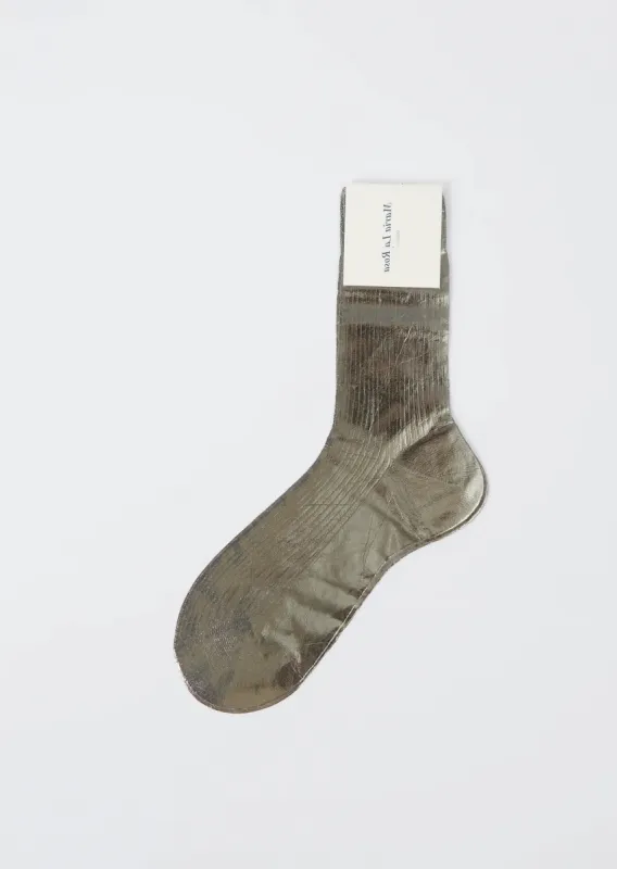 One Ribbed Laminated Socks — Grey sold by La Garconne