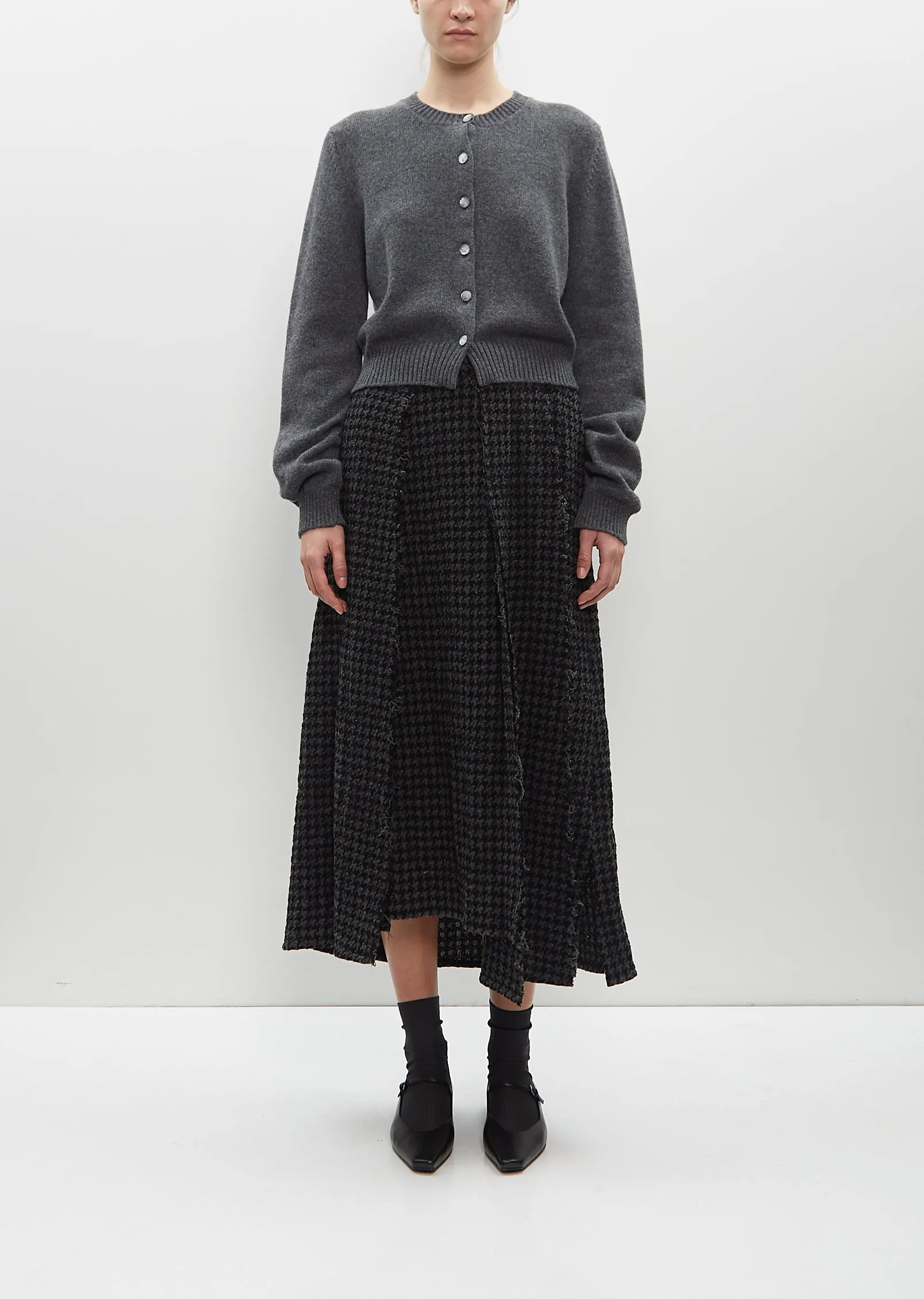 Paneled Pleated Skirt — Black / Grey sold by La Garconne