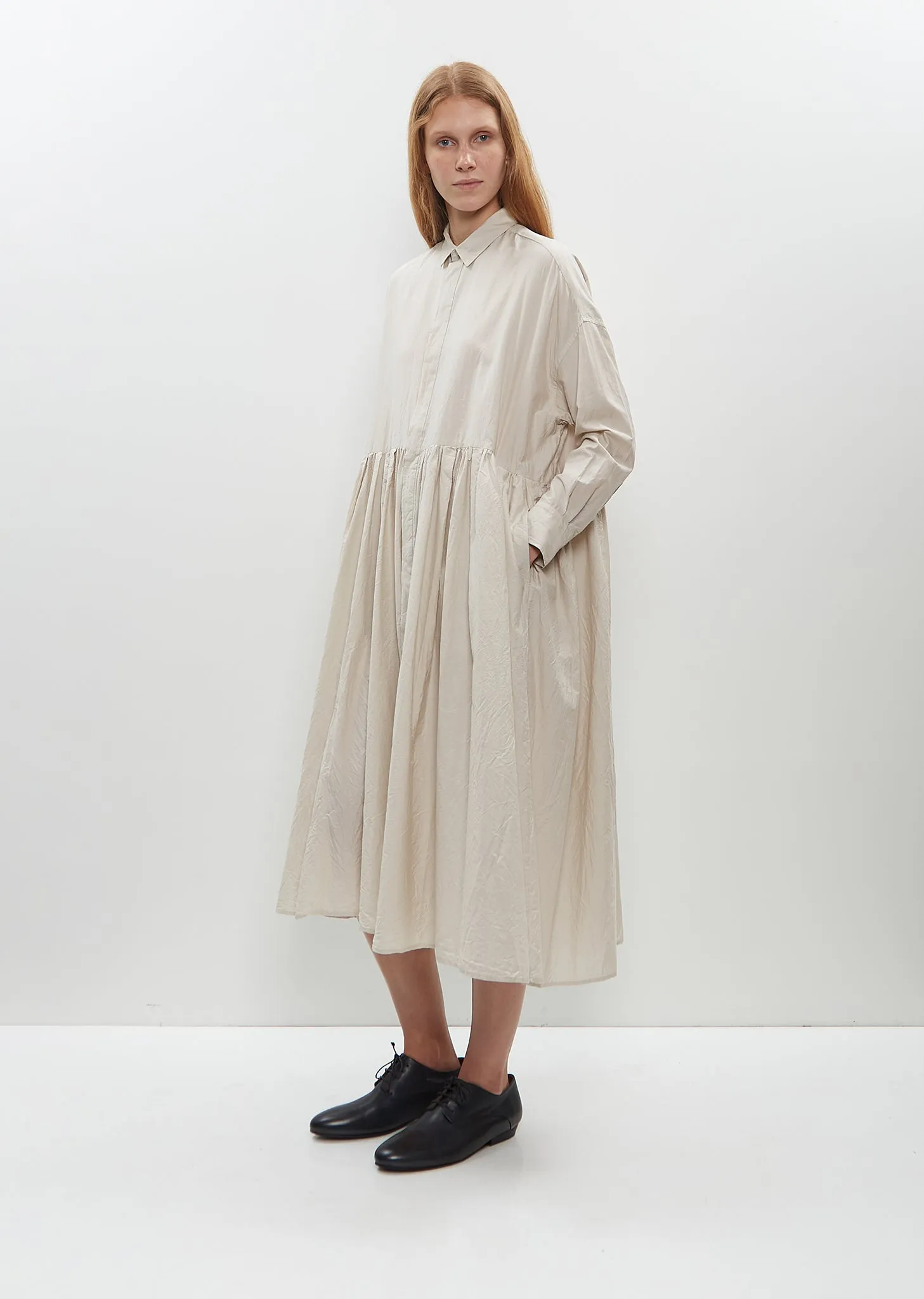 Random Pleated Baggy Shirt Dress — Off Gray sold by La Garconne product image thumbnail 4