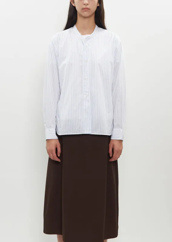 Button Through Collarless Shirt — Stripe Pale Blue sold by La Garconne