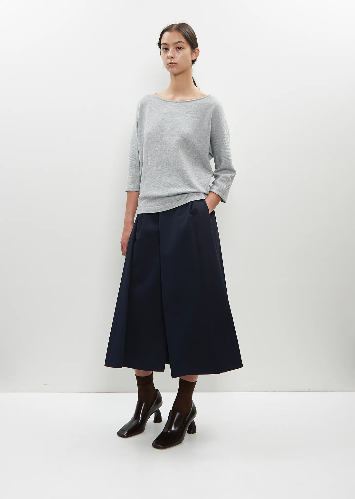 Merino Wool-Cotton Unita Boatneck Sweater — Dusty Grey sold by La Garconne
