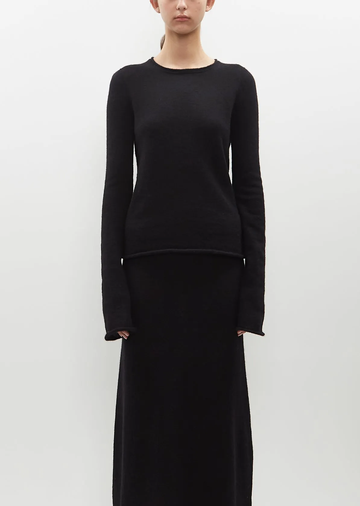 Alpaca Knit Crewneck Sweater — Black sold by La Garconne