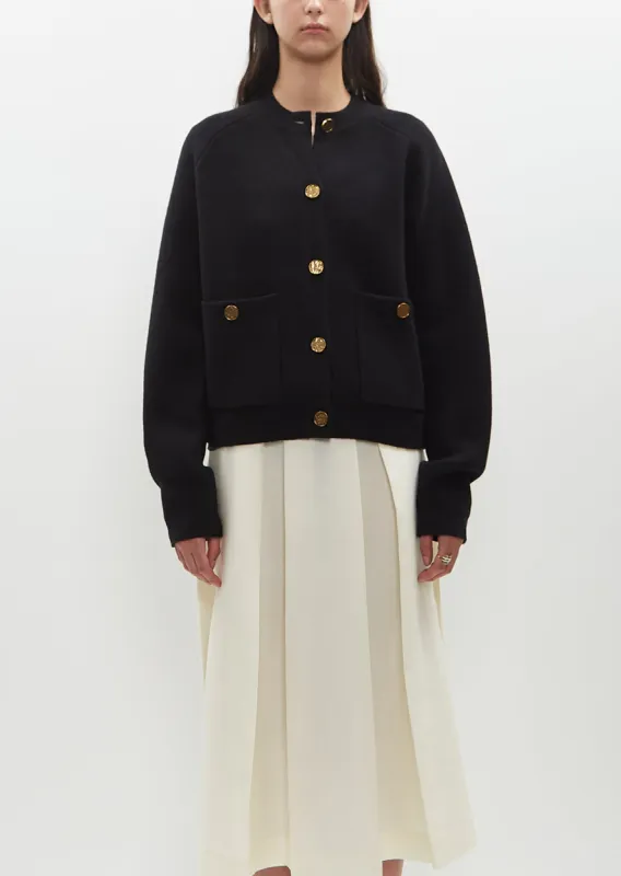 Wool Cashmere Hammered Button Cardigan — Black sold by La Garconne