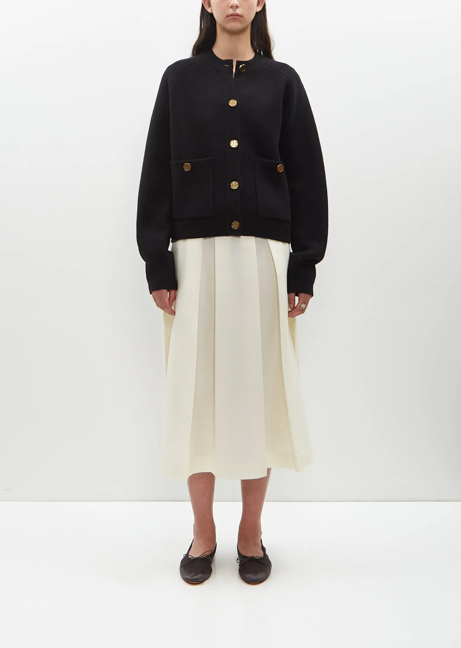 Wool Cashmere Hammered Button Cardigan — Black sold by La Garconne product image thumbnail 4