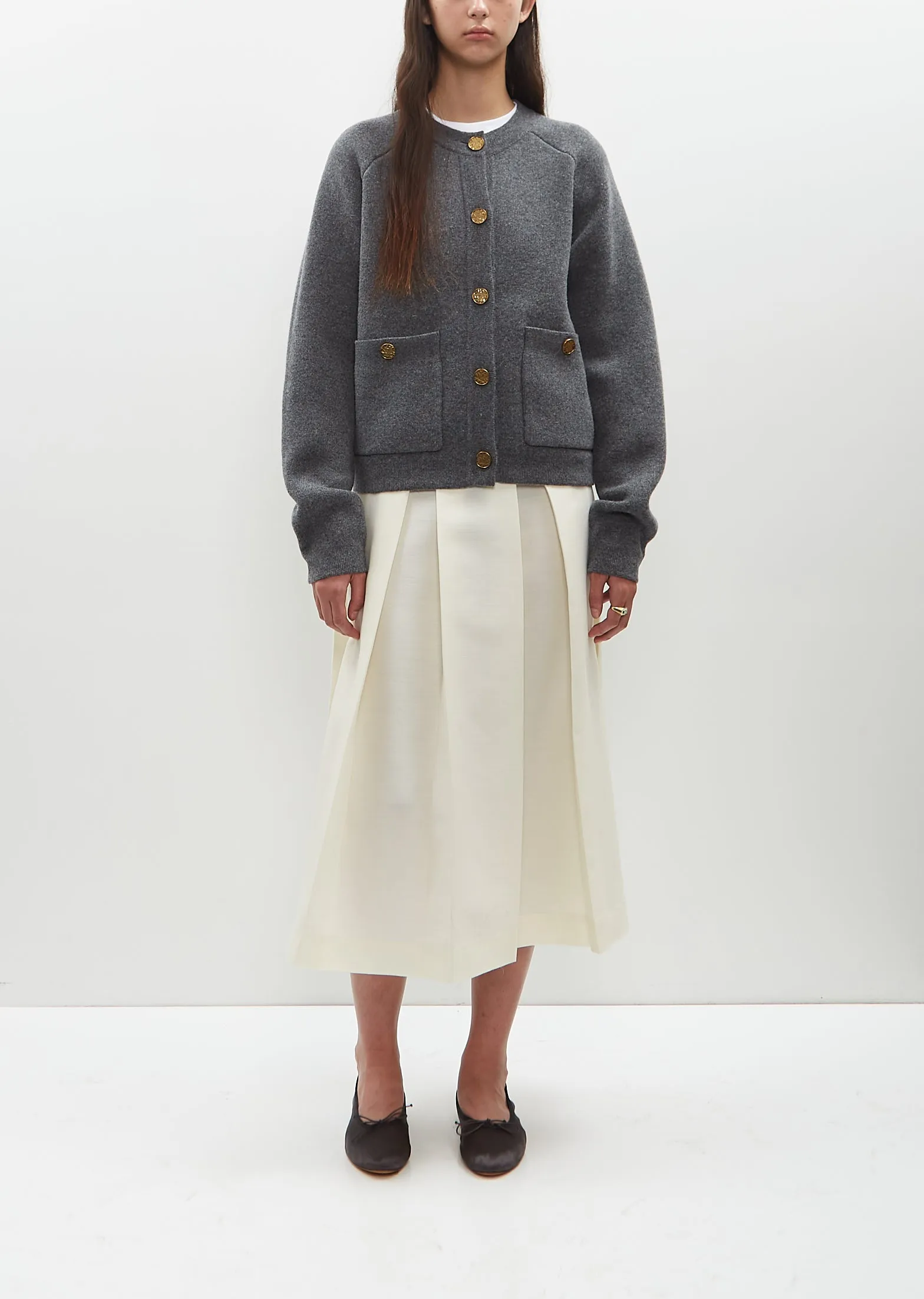 Wool Cashmere Hammered Button Cardigan — Grey Mèlange sold by La Garconne product image thumbnail 4