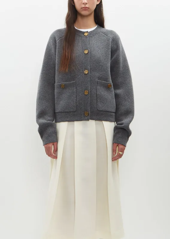Wool Cashmere Hammered Button Cardigan — Grey Mèlange sold by La Garconne