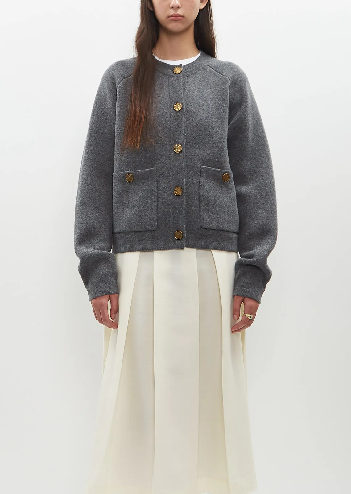 Wool Cashmere Hammered Button Cardigan — Grey Mèlange sold by La Garconne