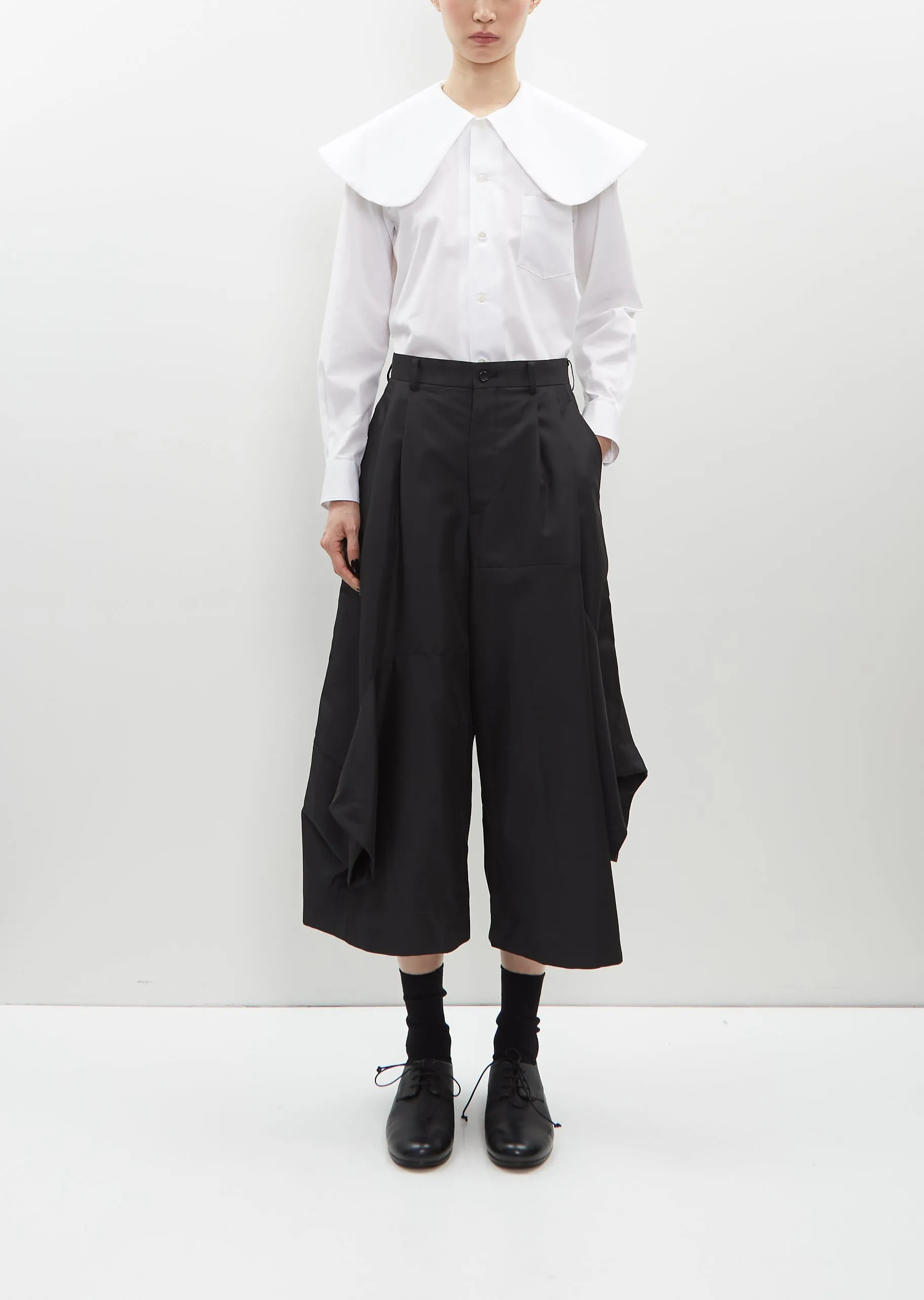 Pleat Front Asymmetrical Pant sold by La Garconne