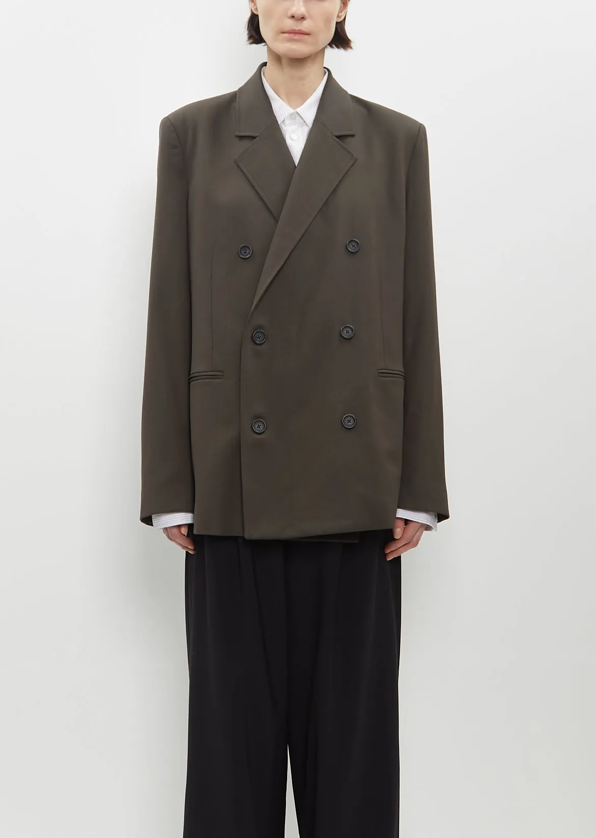 Stretch Wool Double Breasted Blazer sold by La Garconne