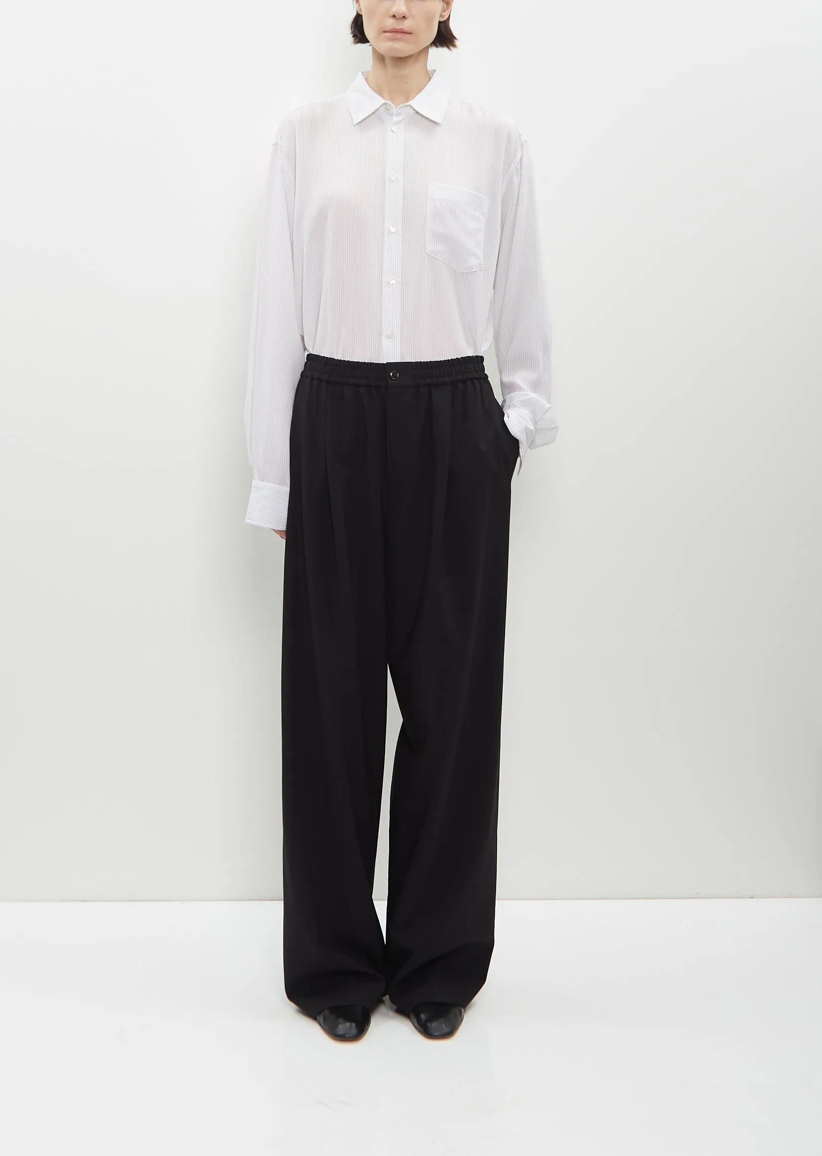 Wool Pleated Long Pull-On Pant sold by La Garconne