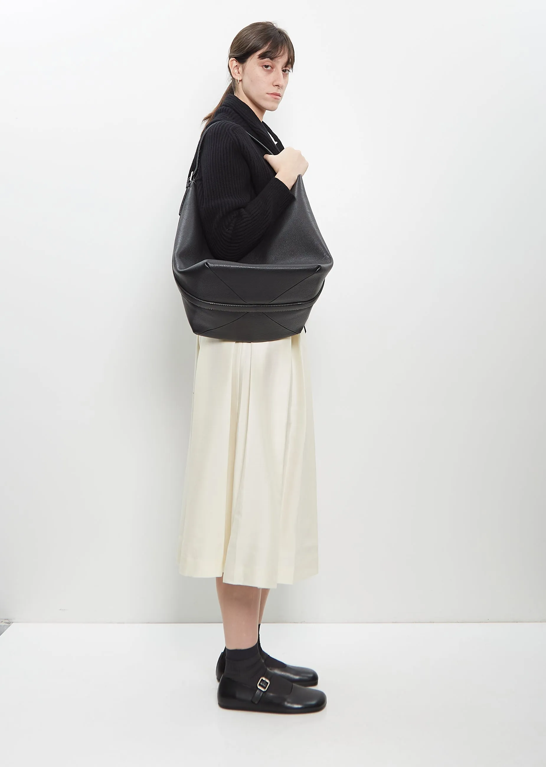 Leather Belted Tote — Black sold by La Garconne product image thumbnail 4
