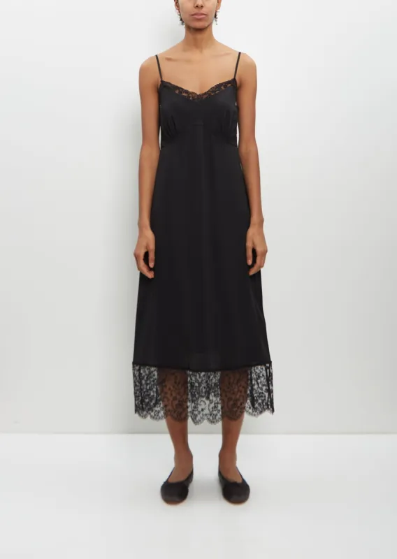 Slip Dress with Deep Lace Trim — Black sold by La Garconne