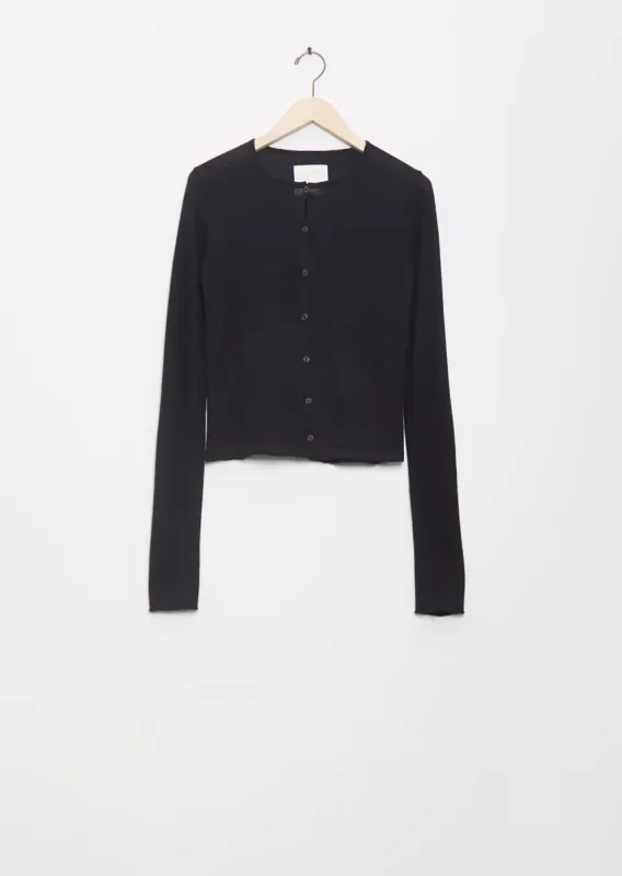 Super Fine Crewneck Cardigan — Black sold by La Garconne