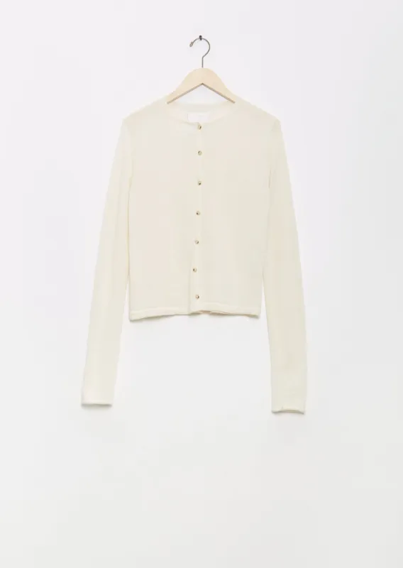 Super Fine Alpaca Crewneck Cardigan — Ivory sold by La Garconne