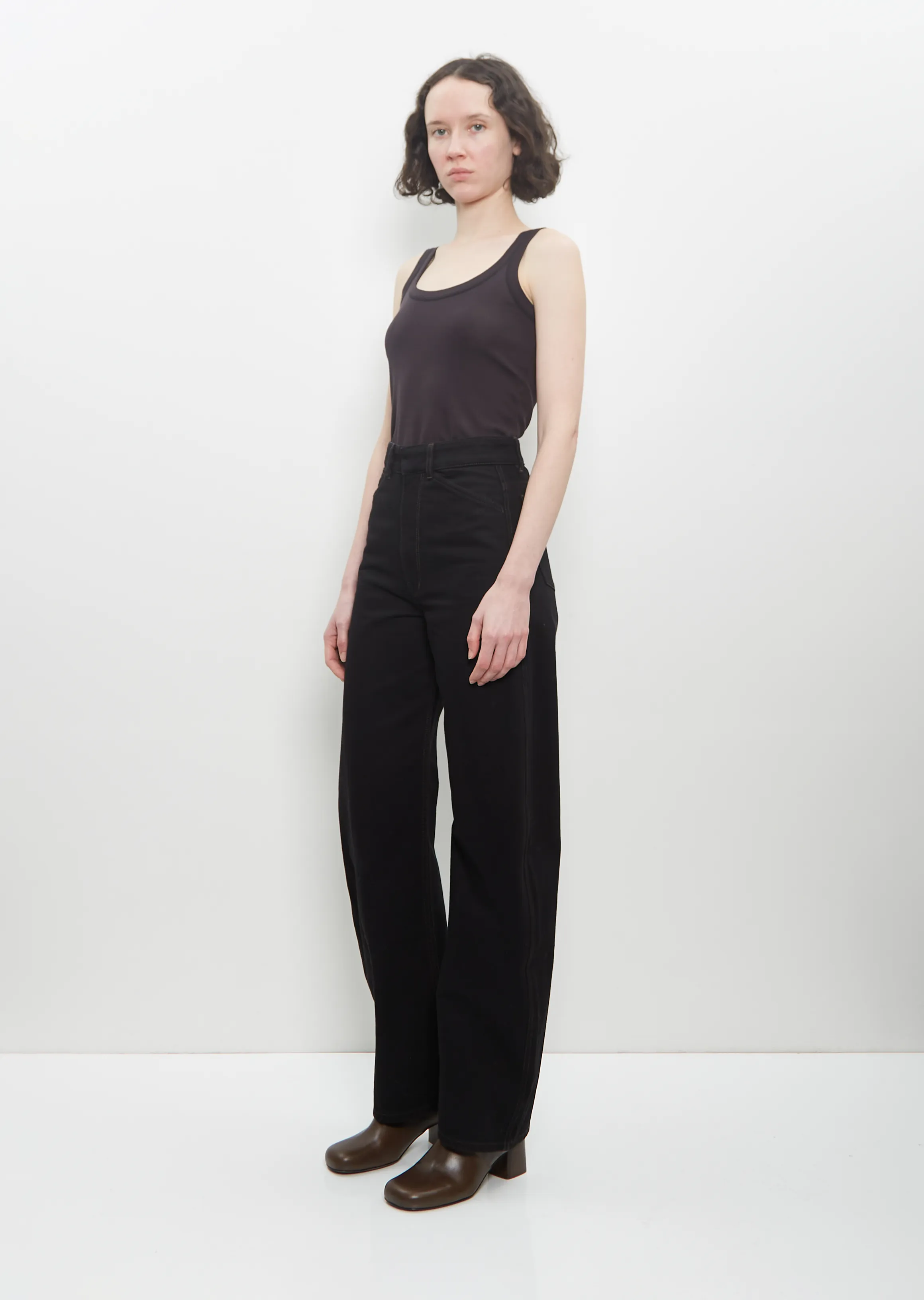 Denim High Waisted Curved Pants — Black sold by La Garconne product image thumbnail 4