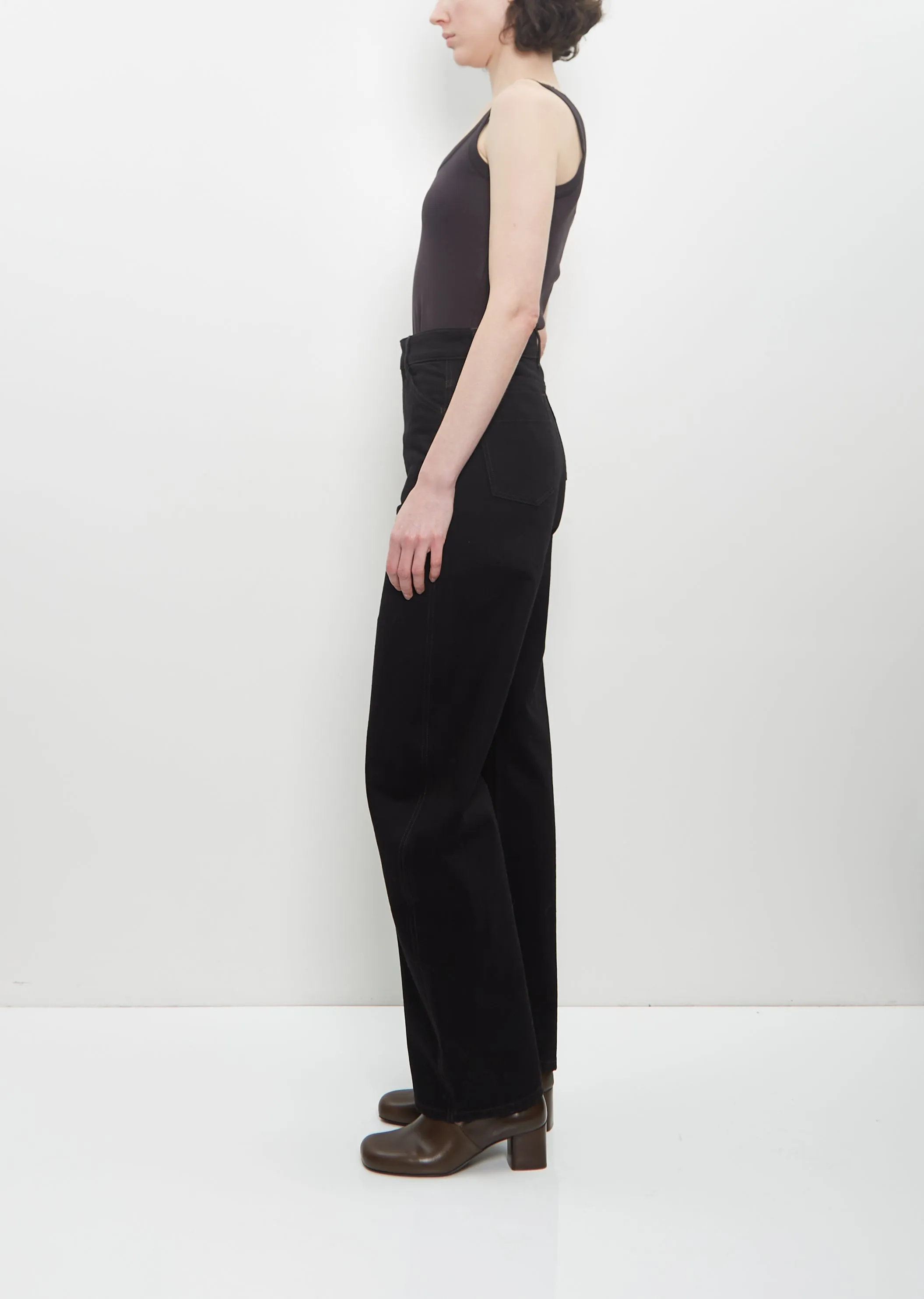 Denim High Waisted Curved Pants — Black sold by La Garconne product image thumbnail 2
