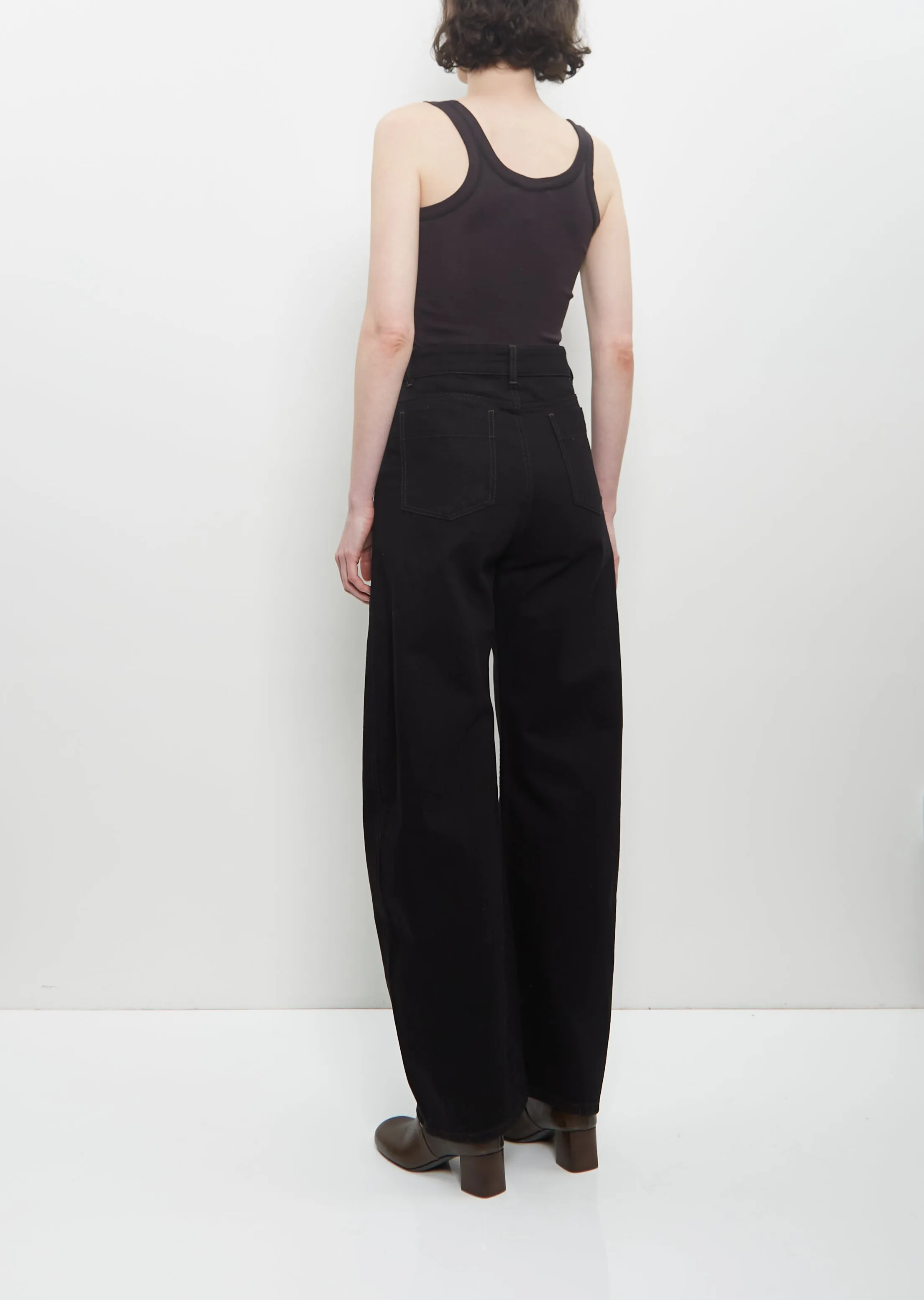 Denim High Waisted Curved Pants — Black sold by La Garconne product image thumbnail 3