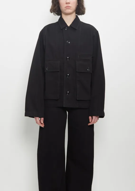 Cotton Denim Boxy Jacket — Black sold by La Garconne