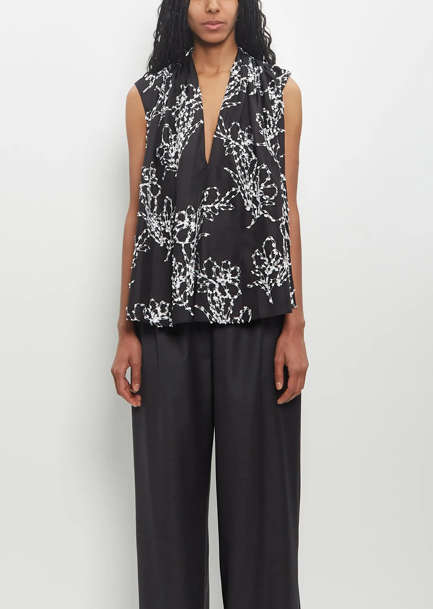 Silk Asel V-Neck Sleeveless Top sold by La Garconne