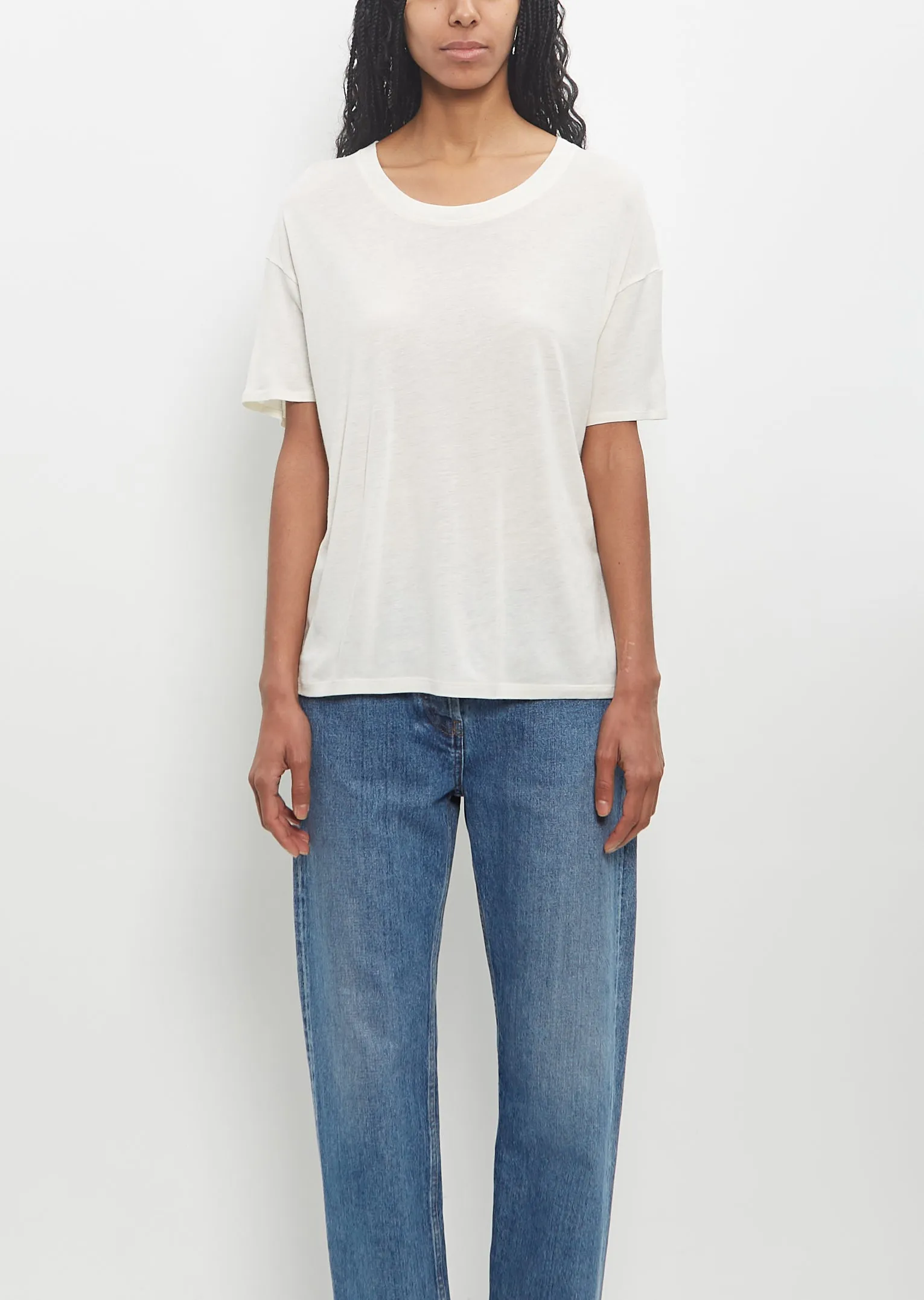Wool Viscose Ezra Short Sleeved T-Shirt — Ivory sold by La Garconne