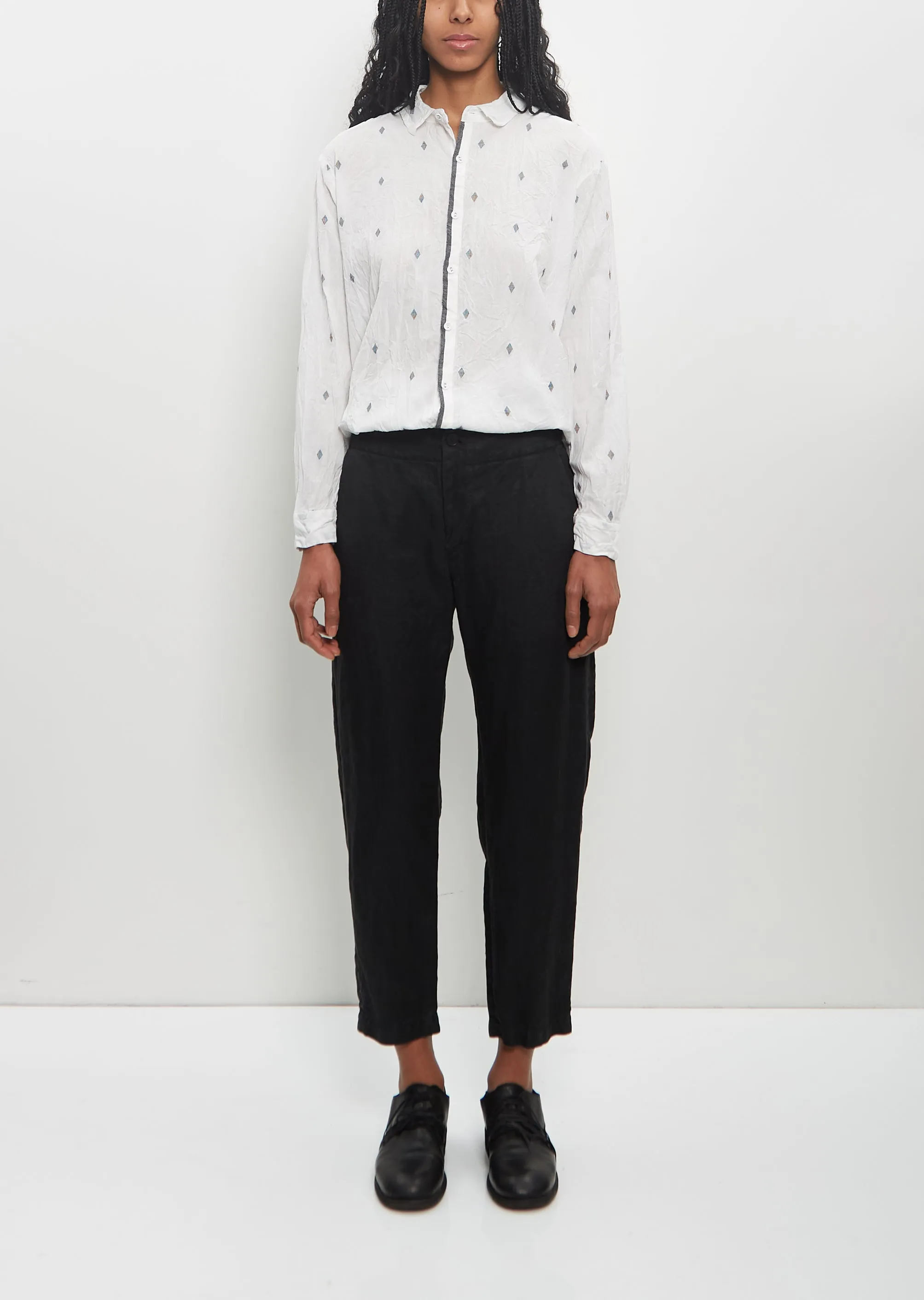Linen Tapered Pants — Black sold by La Garconne