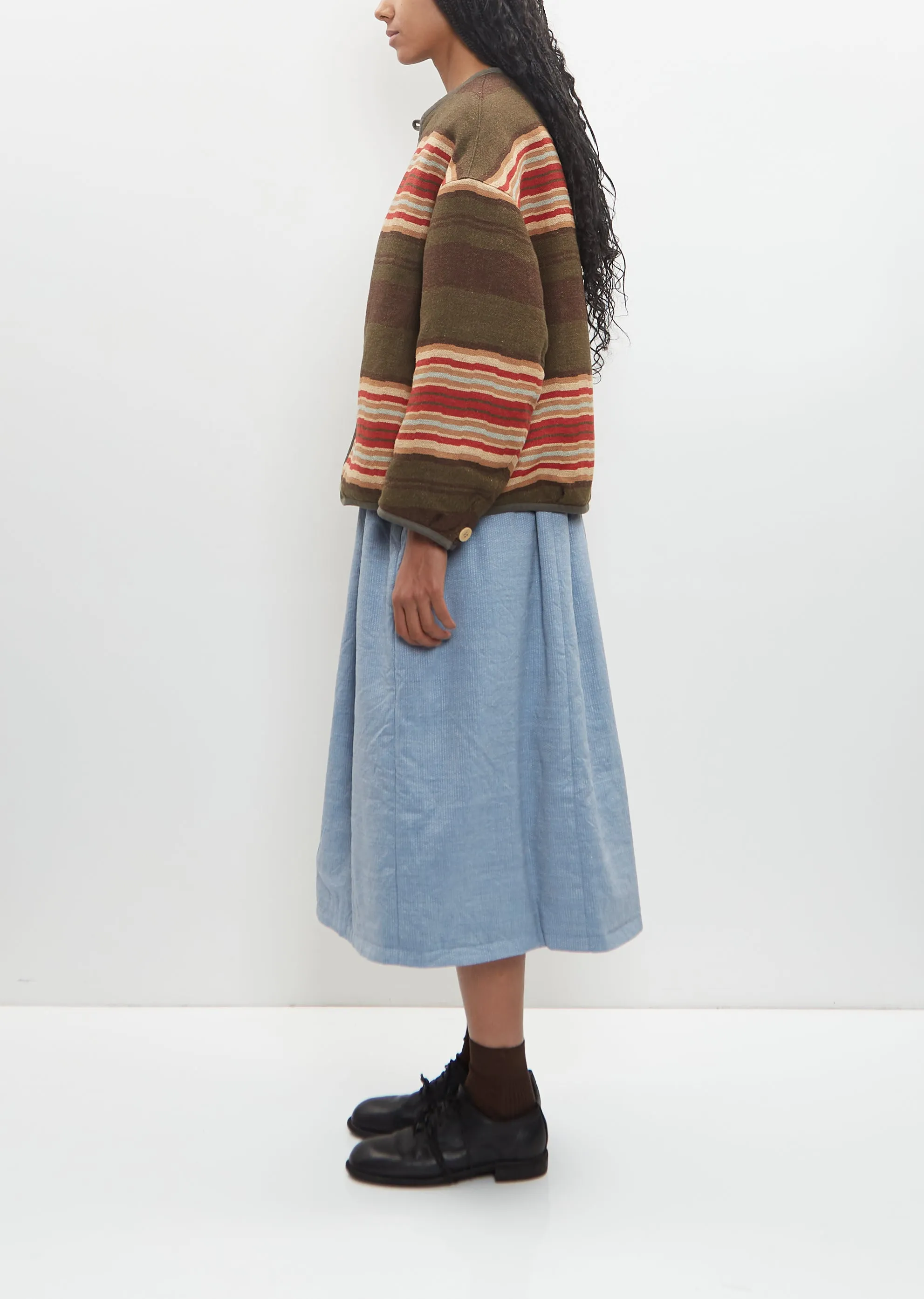 Wool Linen Reversible Jacquard Blanket Liner Jacket — Brown sold by La Garconne product image thumbnail 2