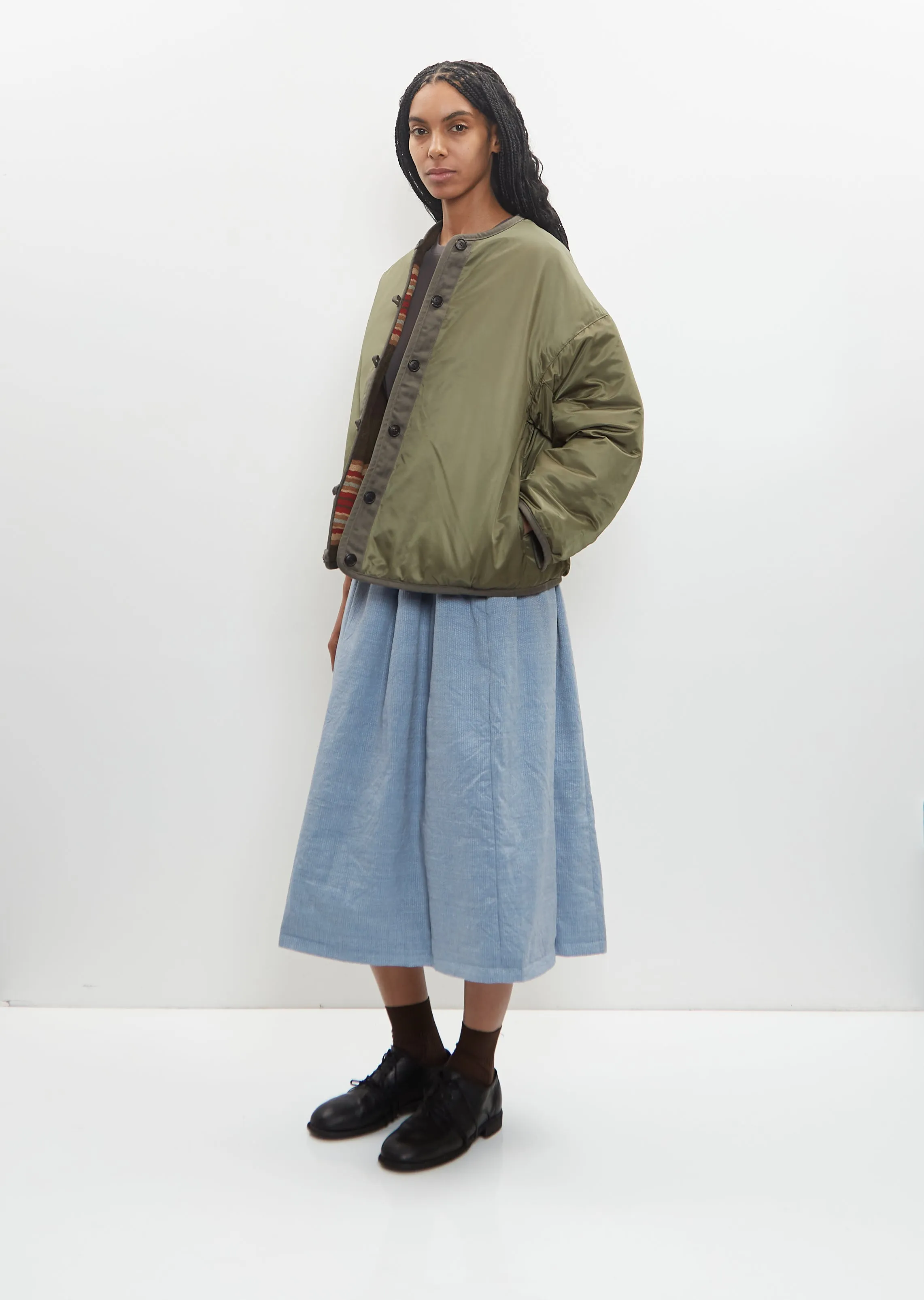 Wool Linen Reversible Jacquard Blanket Liner Jacket — Brown sold by La Garconne product image thumbnail 5