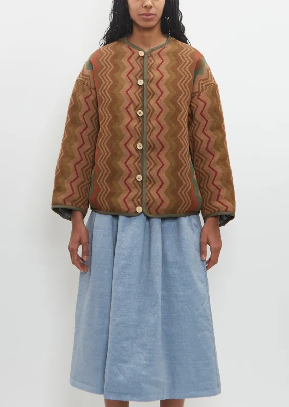 Wool Linen Reversible Jacquard Blanket Liner Jacket — Beige sold by La Garconne