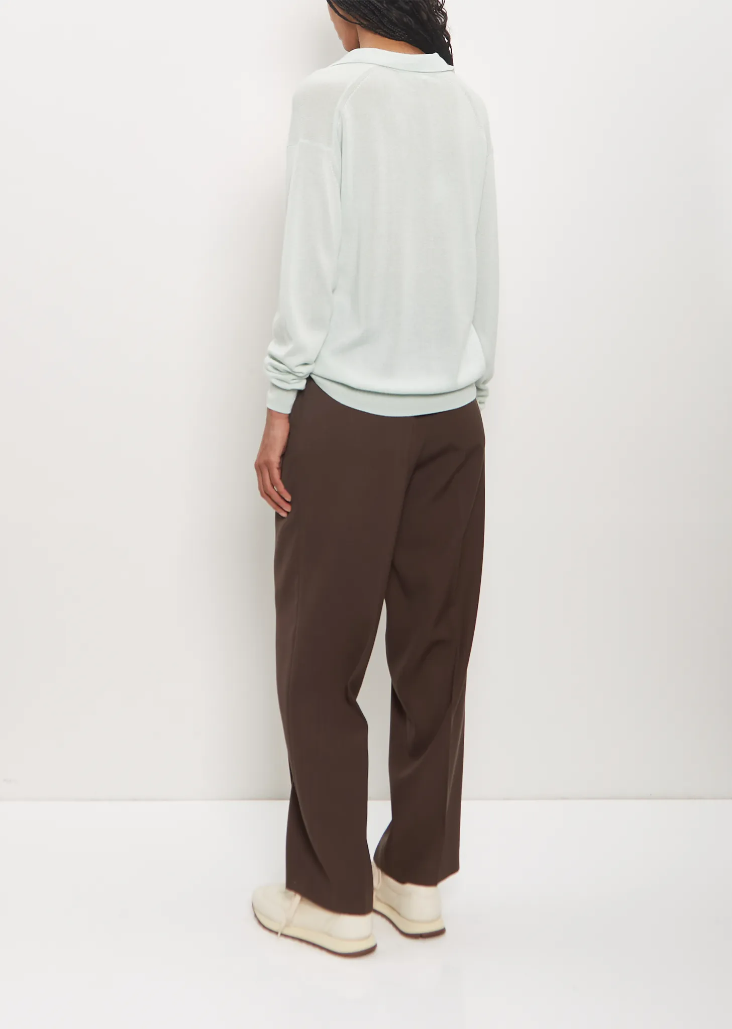 Super Fine Cashmere Silk Knit Skipper Polo — White Green sold by La Garconne product image thumbnail 3