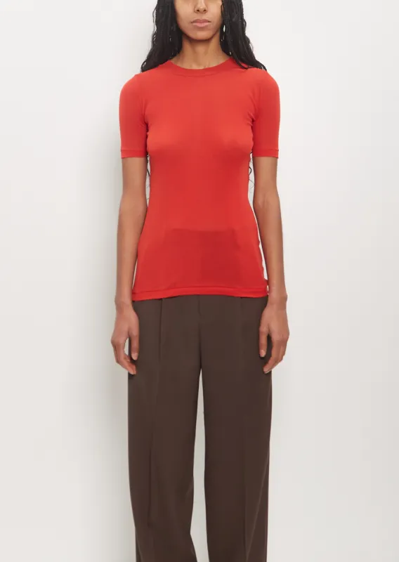Cotton Super High Gauge Sheer Rib Tee — Red sold by La Garconne