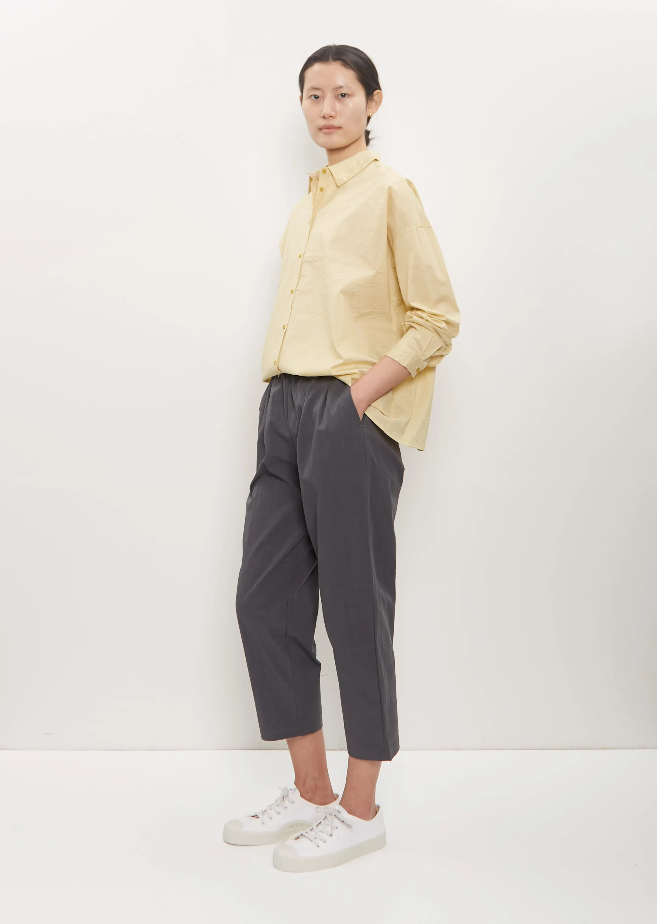Cotton Poly Cropped Pleated Pant — Cement sold by La Garconne product image thumbnail 2