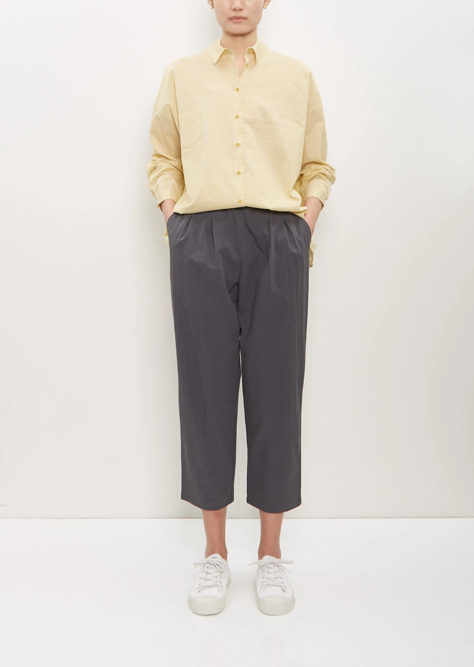 Cotton Poly Cropped Pleated Pant — Cement sold by La Garconne