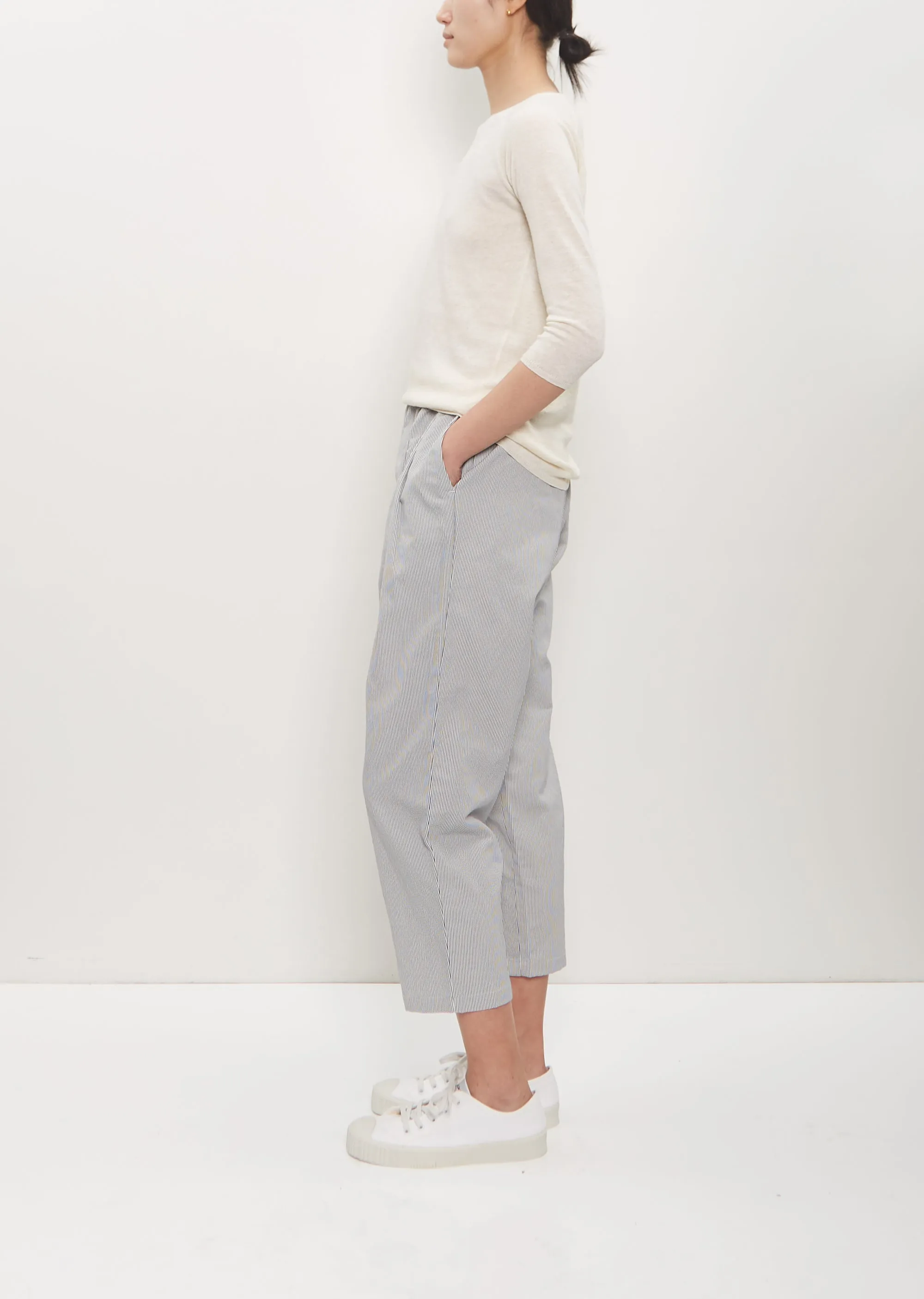 Linen Poly Cropped Pleated Pant — Cement sold by La Garconne product image thumbnail 2