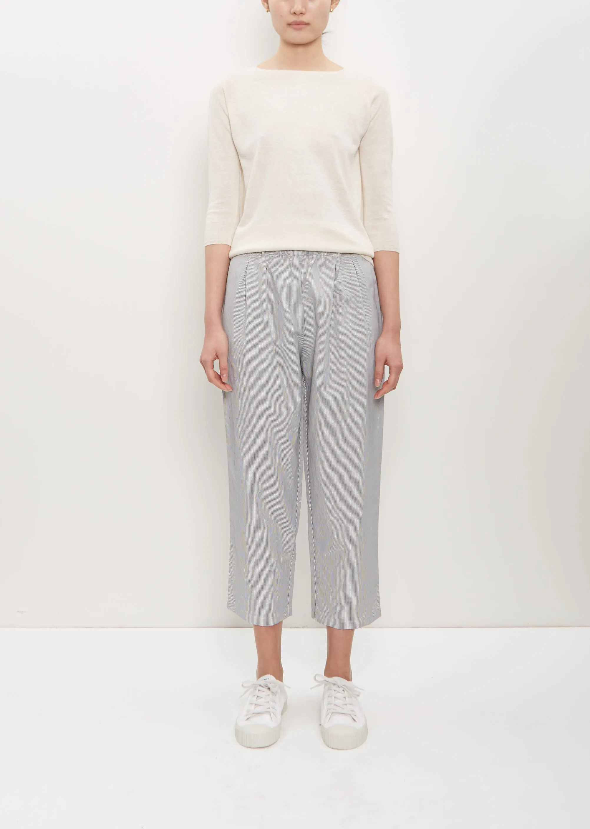 Linen Poly Cropped Pleated Pant — Cement sold by La Garconne