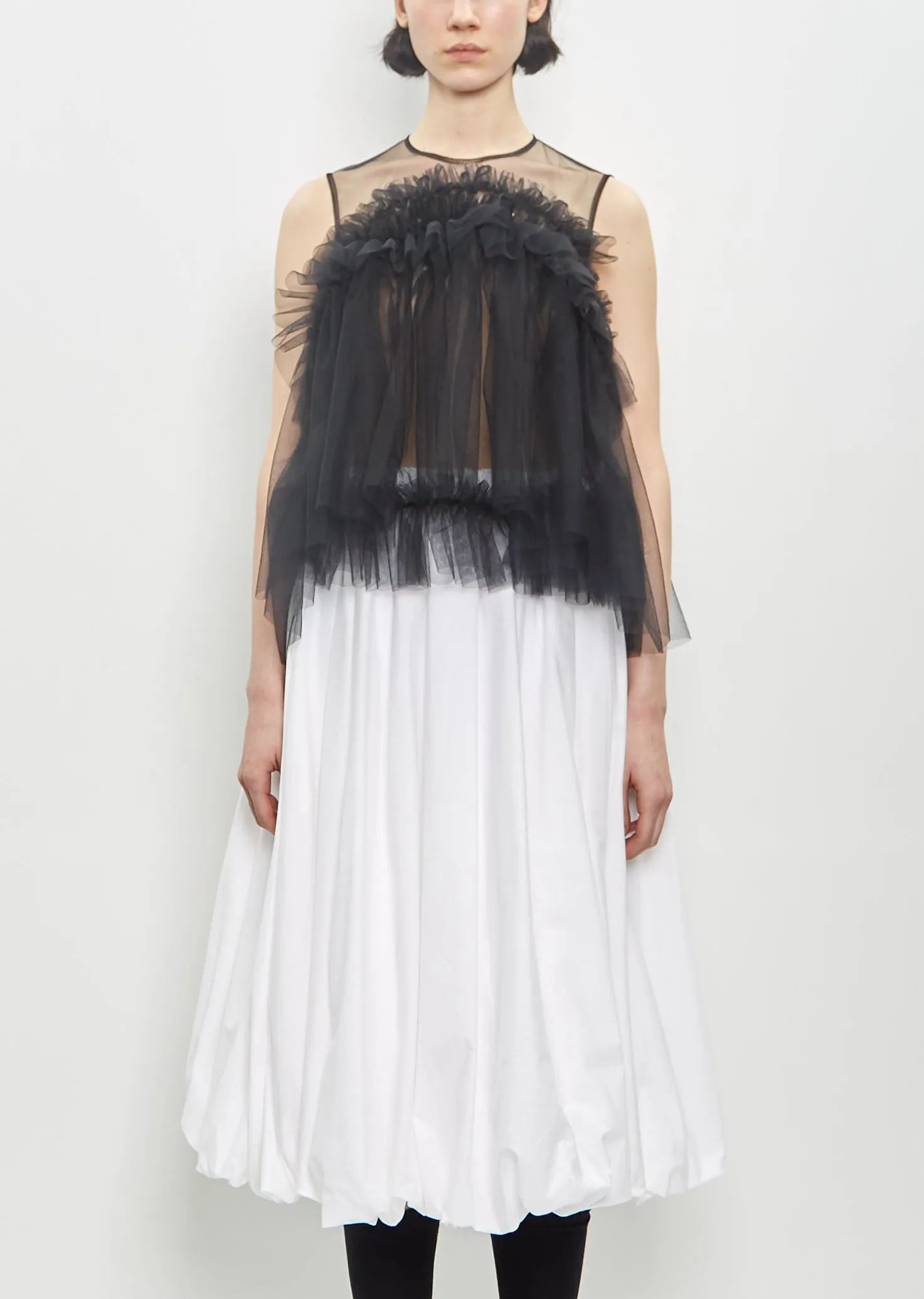 Nylon Sheer Sleeveless Ruffle Blouse sold by La Garconne