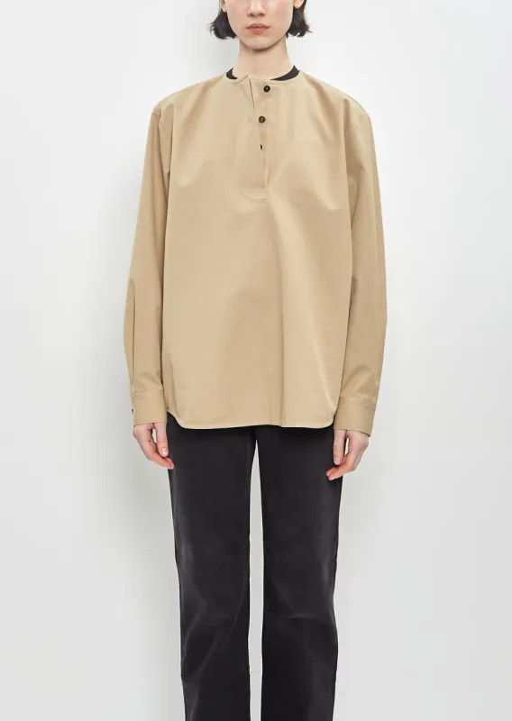 Organic Cotton Collarless Twill Shirt made by Toteme