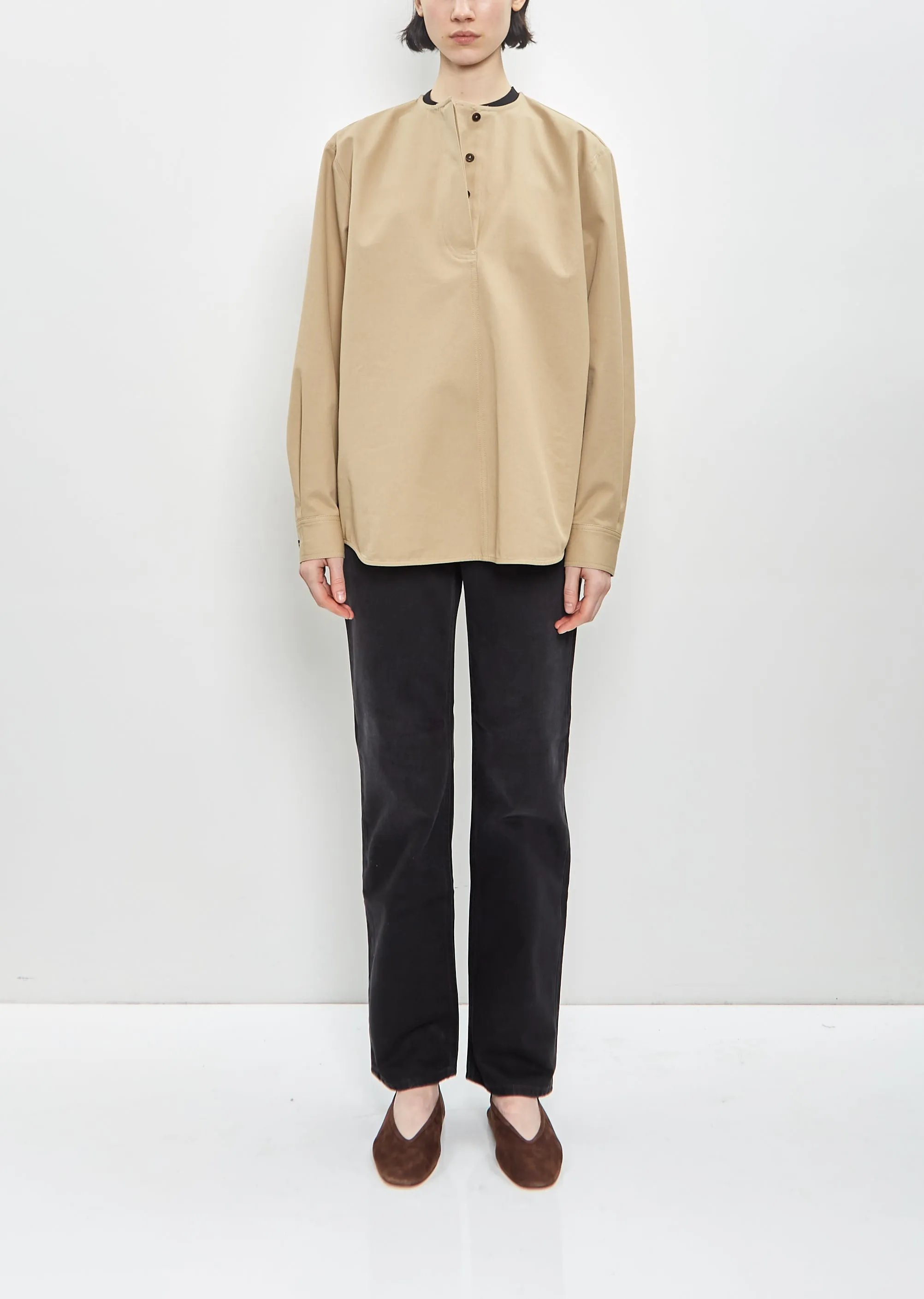 Organic Cotton Collarless Twill Shirt sold by La Garconne product image thumbnail 4