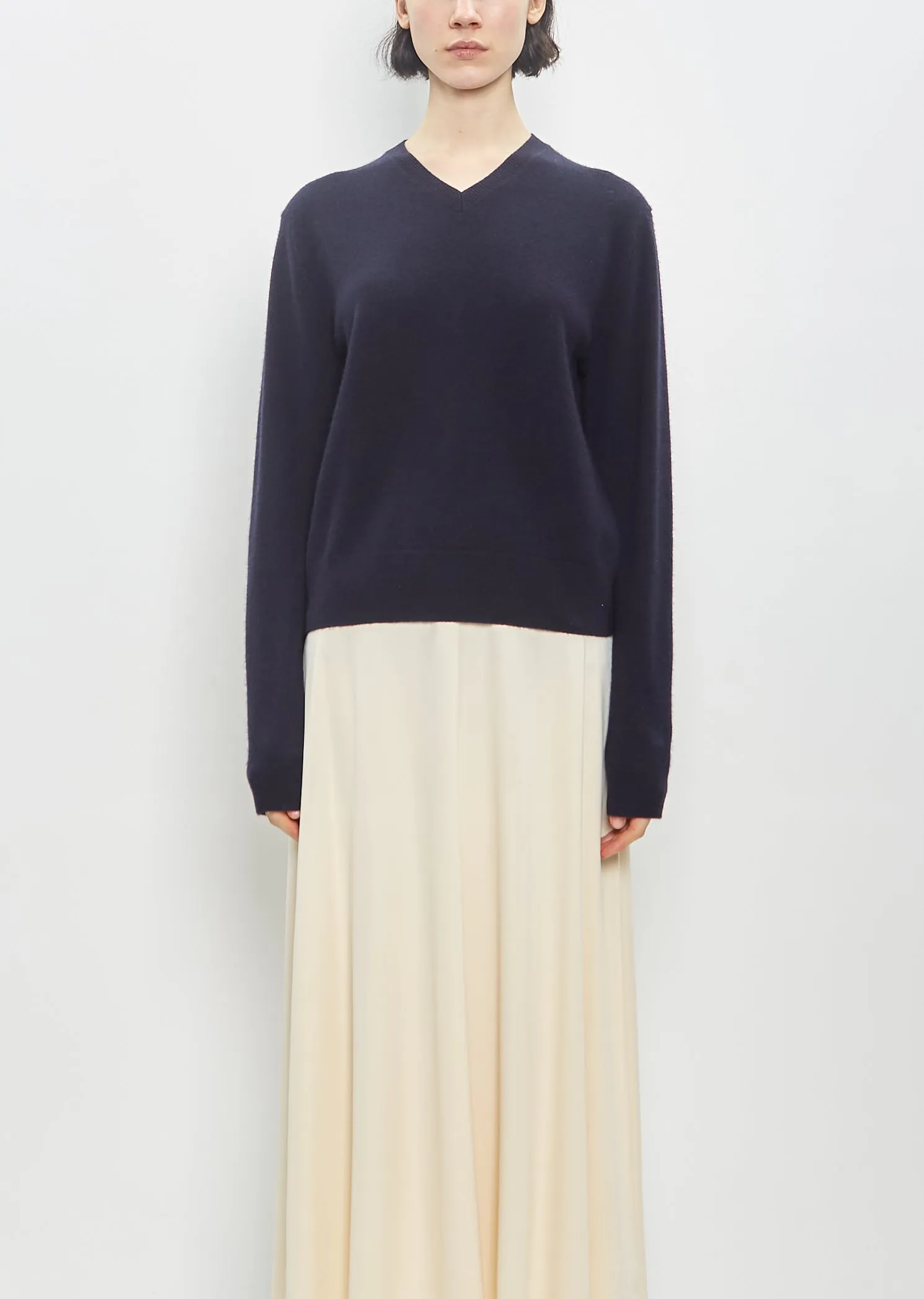 Cashmere Classic V-Neck Knit — Navy sold by La Garconne