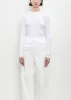 Stretch Organic Cotton Long-Sleeve Jersey Top — White sold by La Garconne