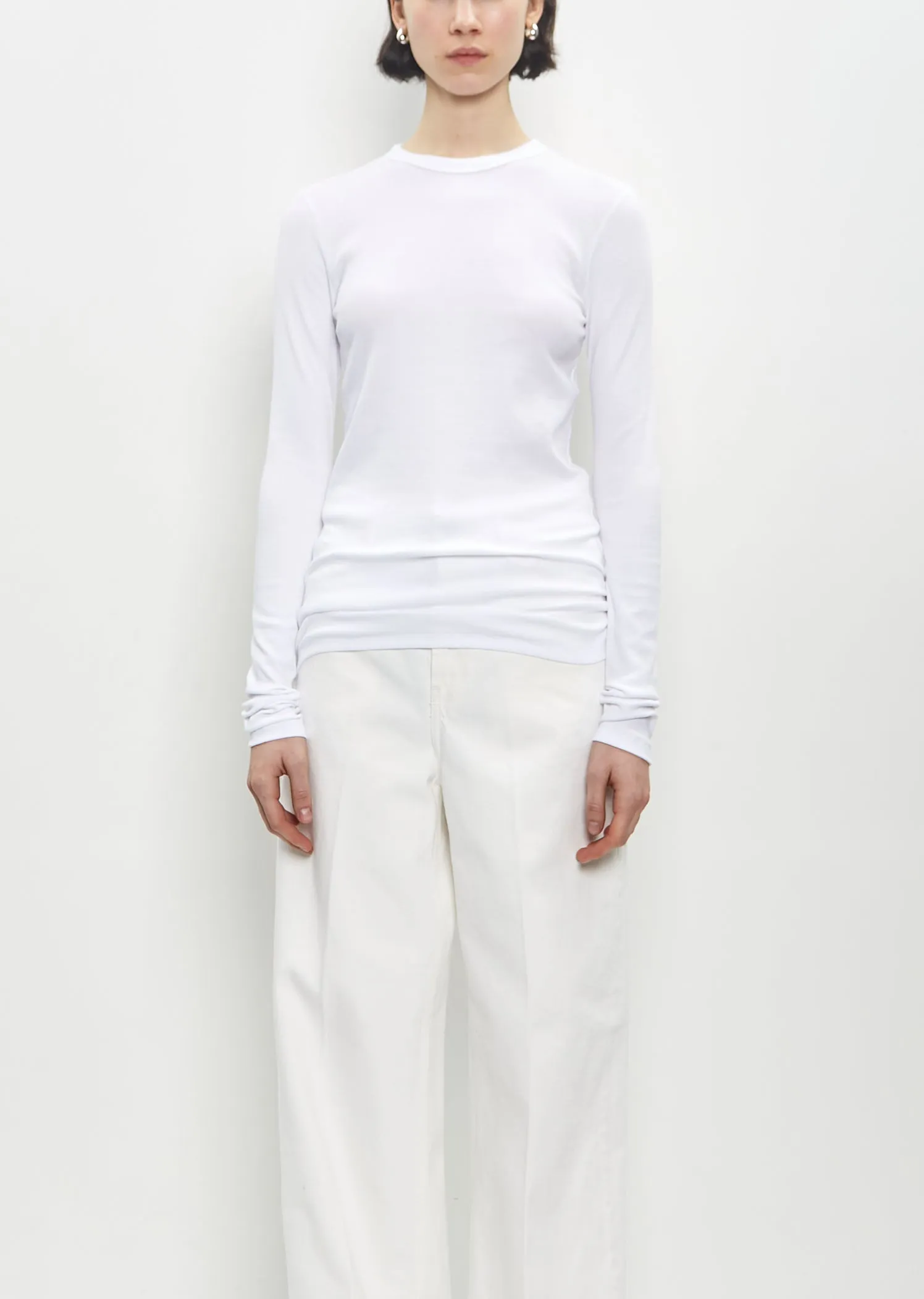 Stretch Organic Cotton Long-Sleeve Jersey Top — White sold by La Garconne