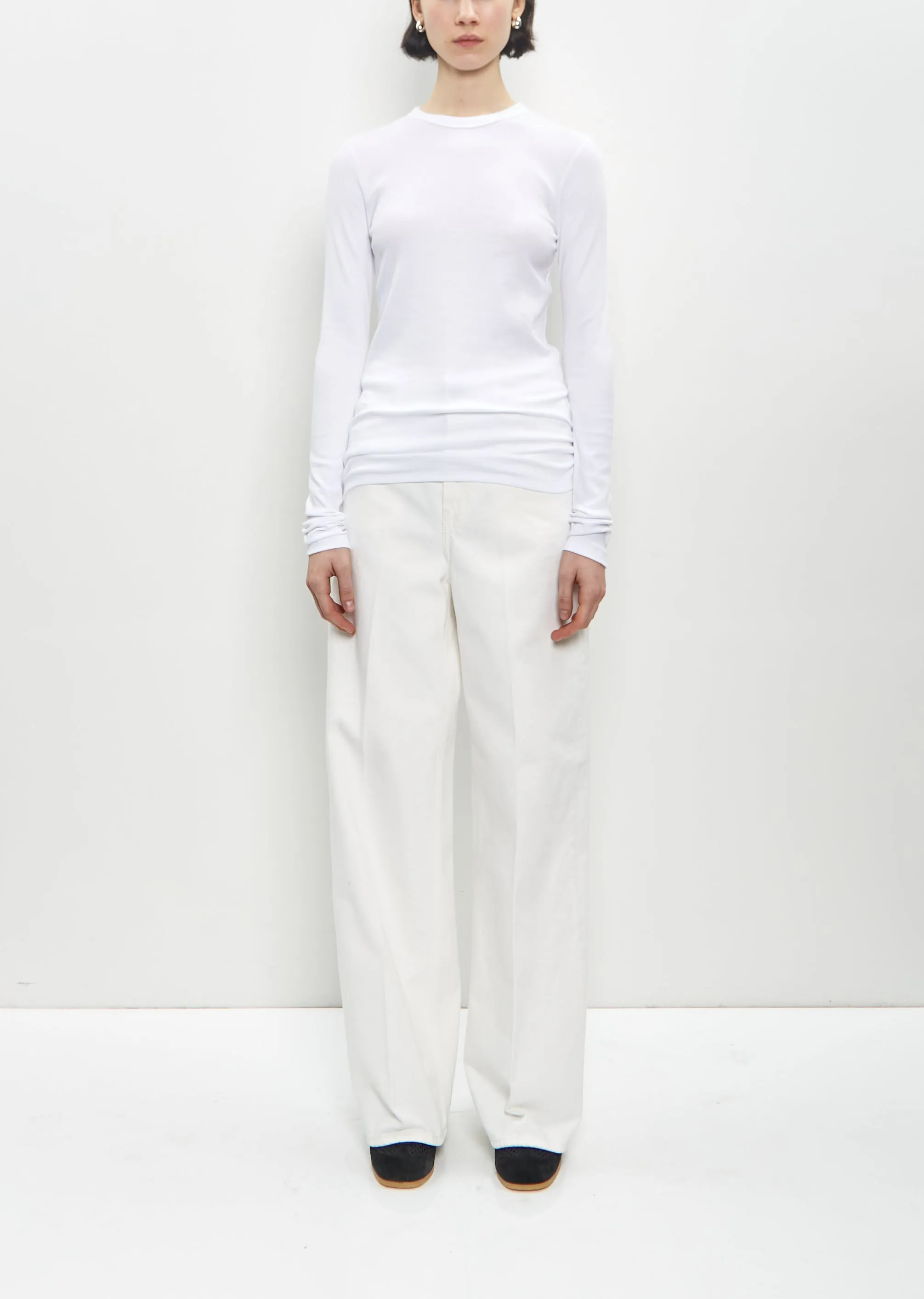 Stretch Organic Cotton Long-Sleeve Jersey Top — White sold by La Garconne product image thumbnail 4