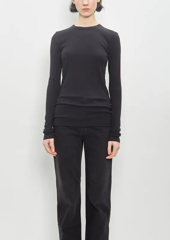 Stretch Organic Cotton Long-Sleeve Jersey Top — Black sold by La Garconne
