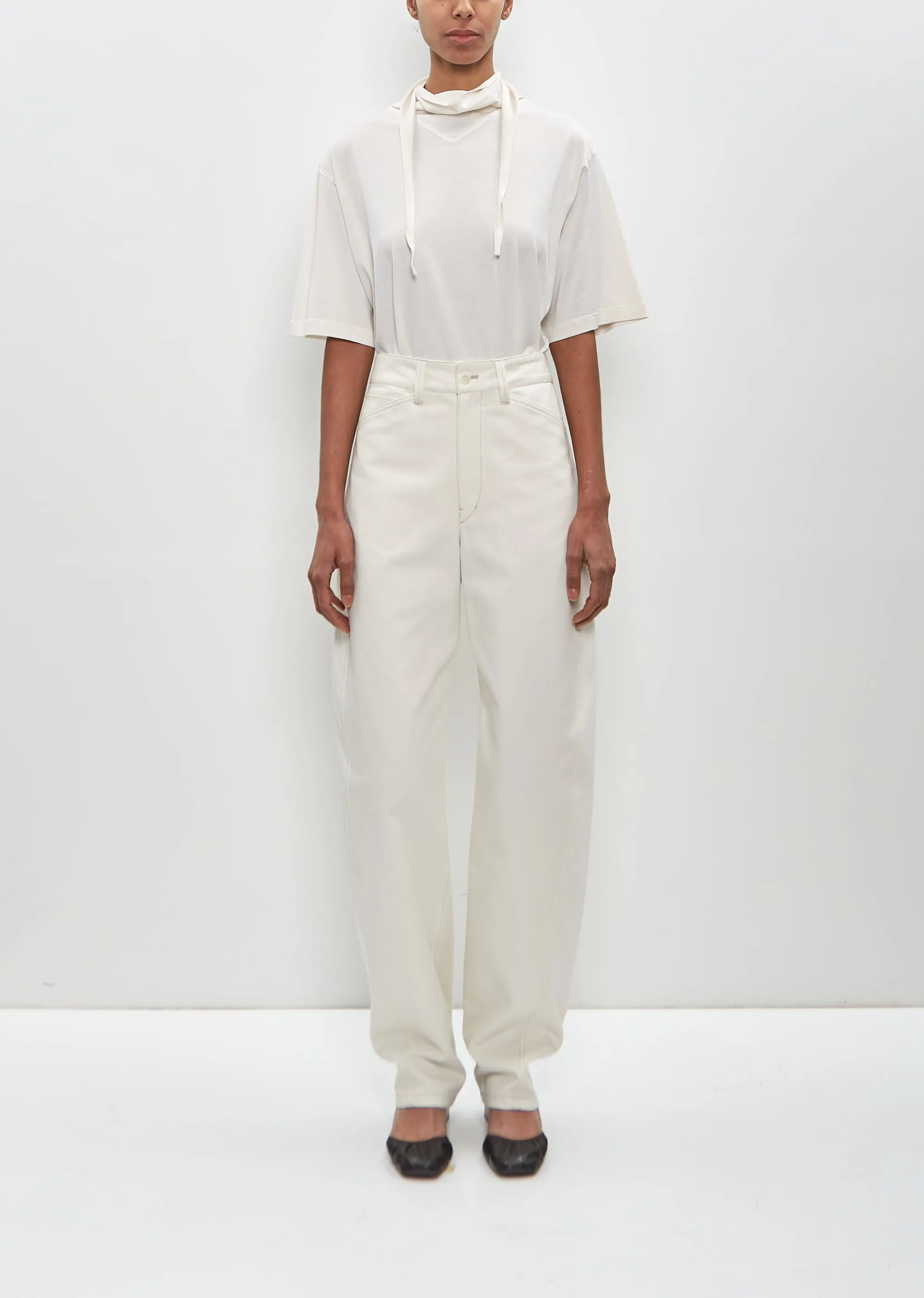Cotton Five Pocket Twisted Pants — Creamy White sold by La Garconne