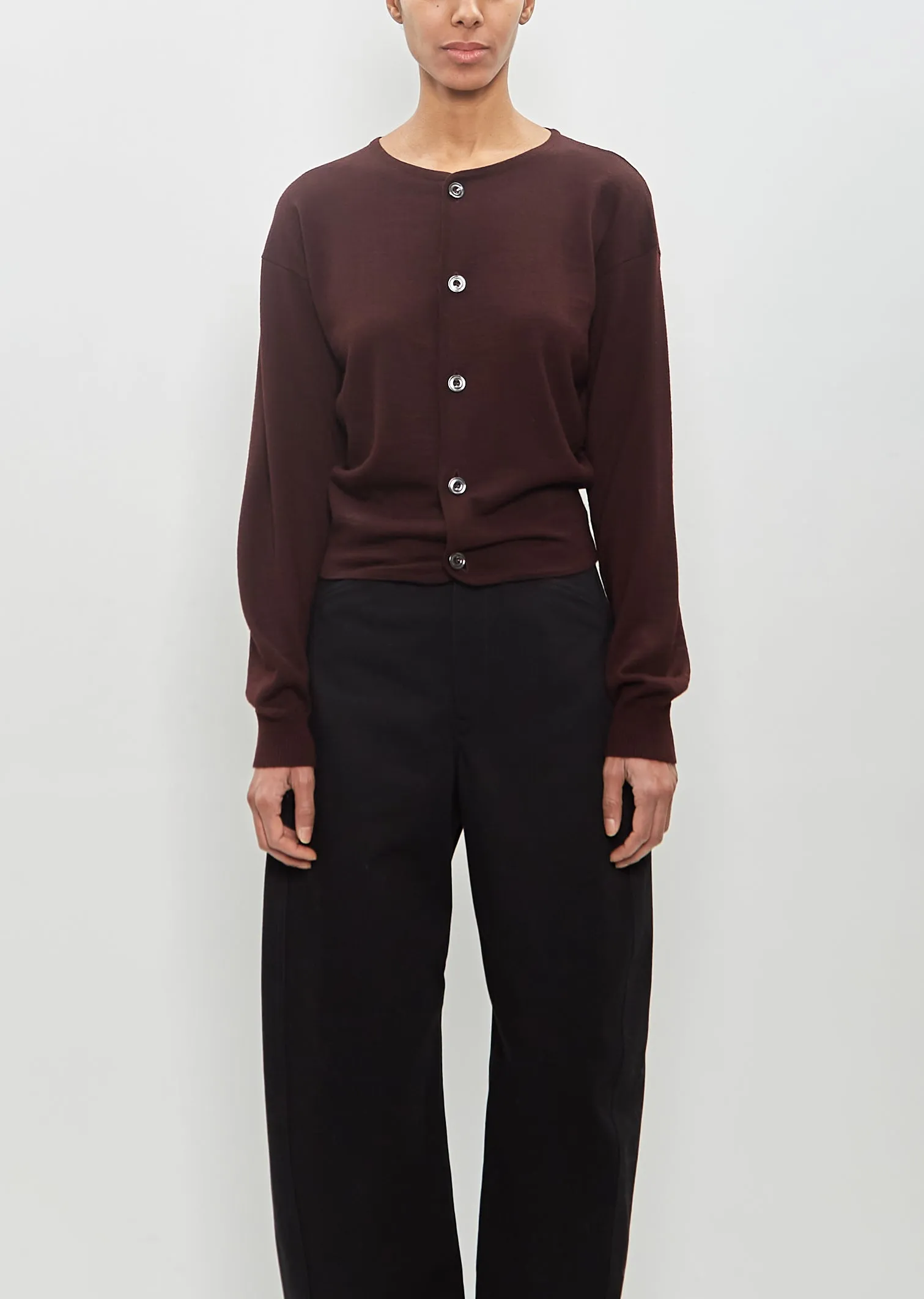 Wool Fitted Cardigan — Dark Plum sold by La Garconne