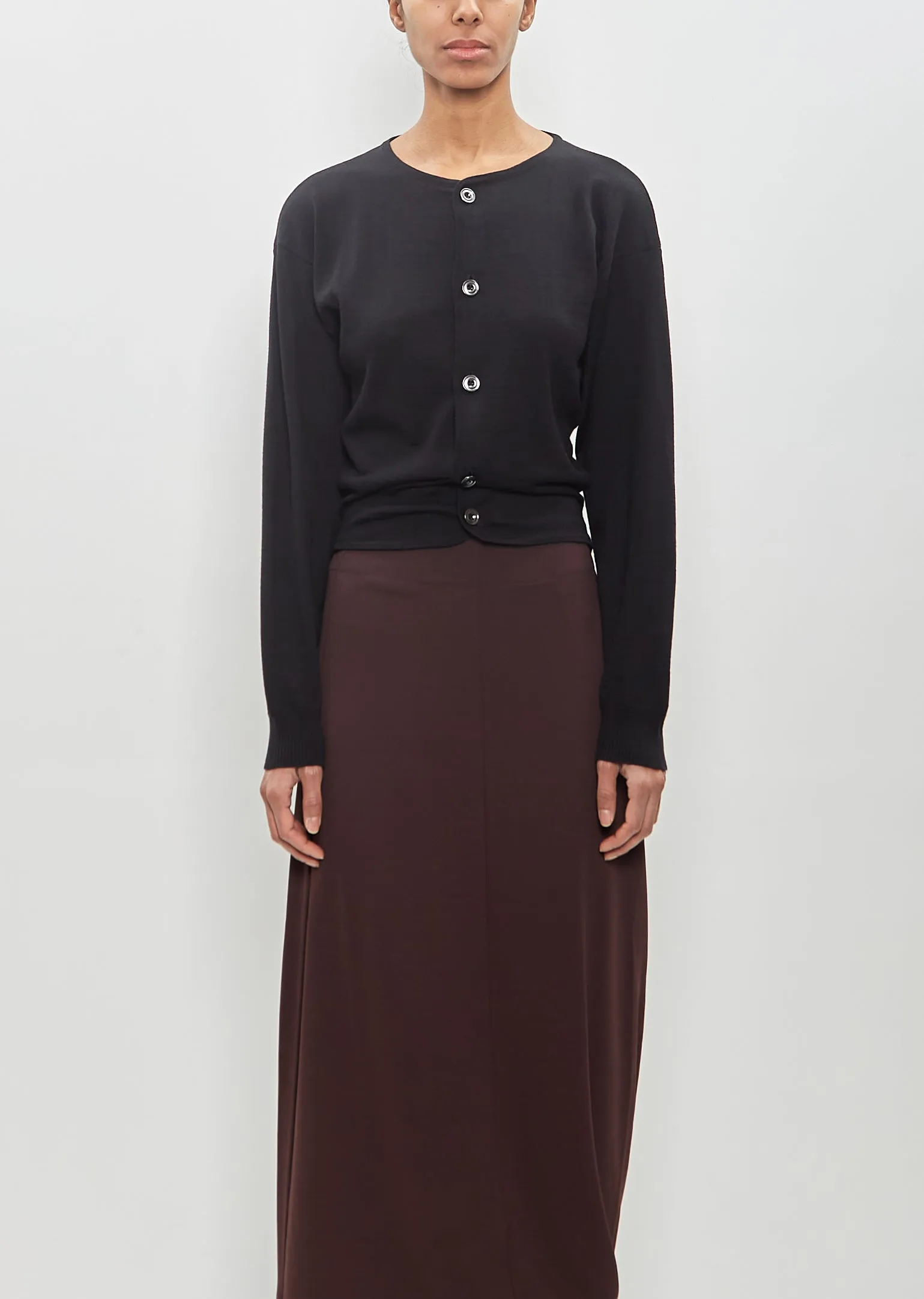 Wool Fitted Cardigan — Black sold by La Garconne