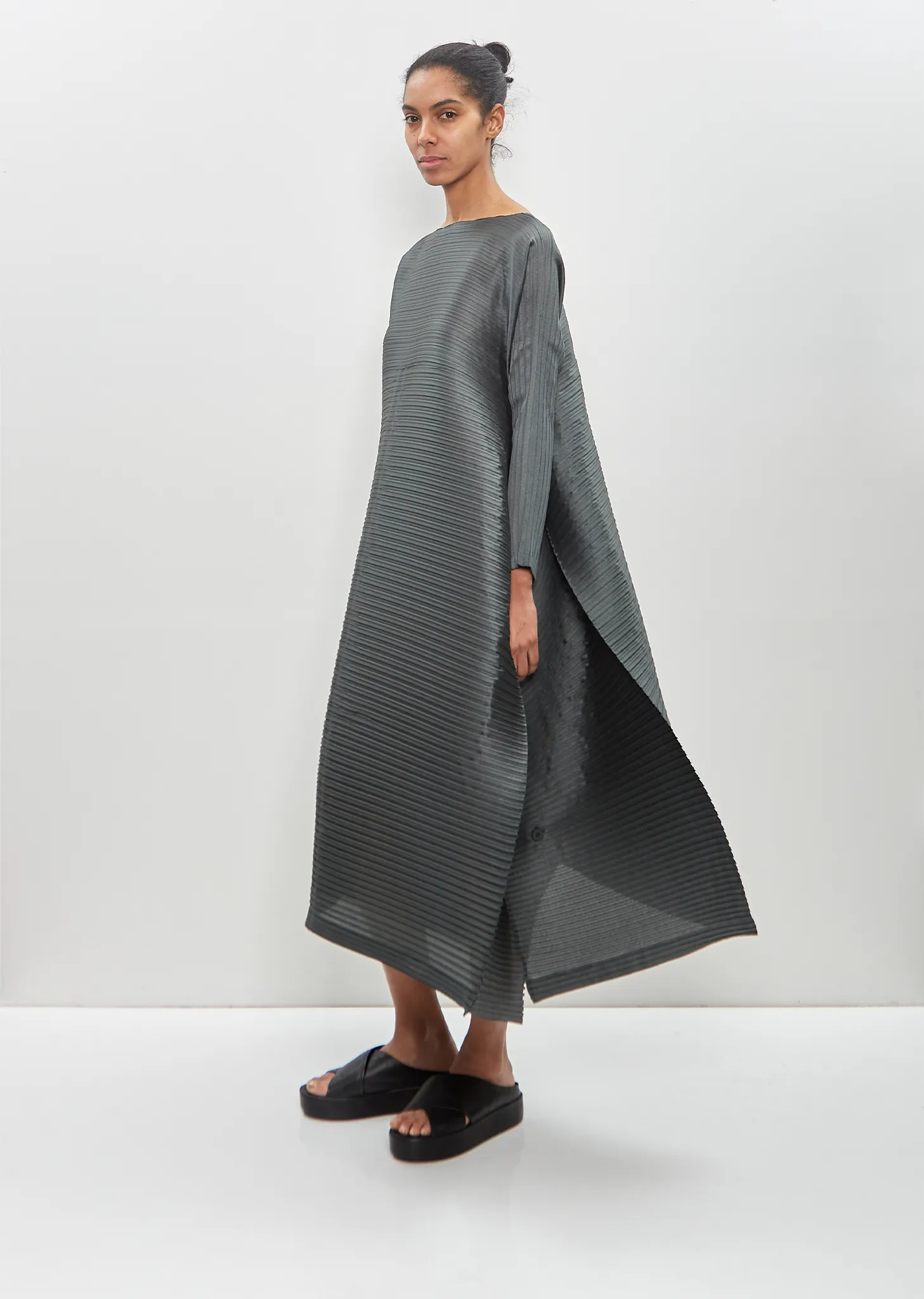 Poly Triacetate Paneled Pleats Dress — Dull Blue sold by La Garconne product image thumbnail 4