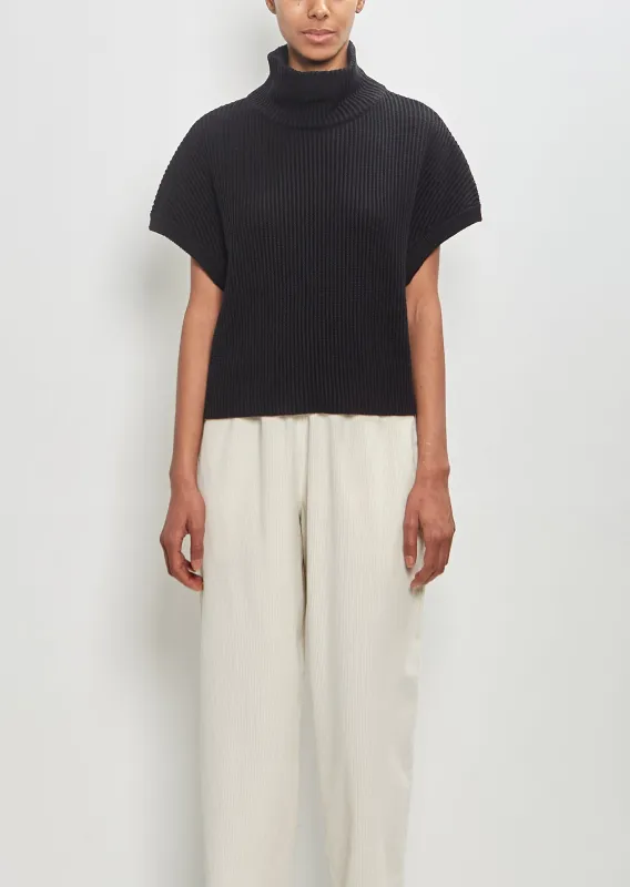 Linen Cashmere Silk T-Neck Sleeveless Sweater — Black sold by La Garconne