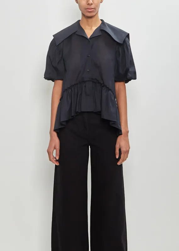 Ramie Cotton Sailor Collar Puff Sleeve Shirt sold by La Garconne