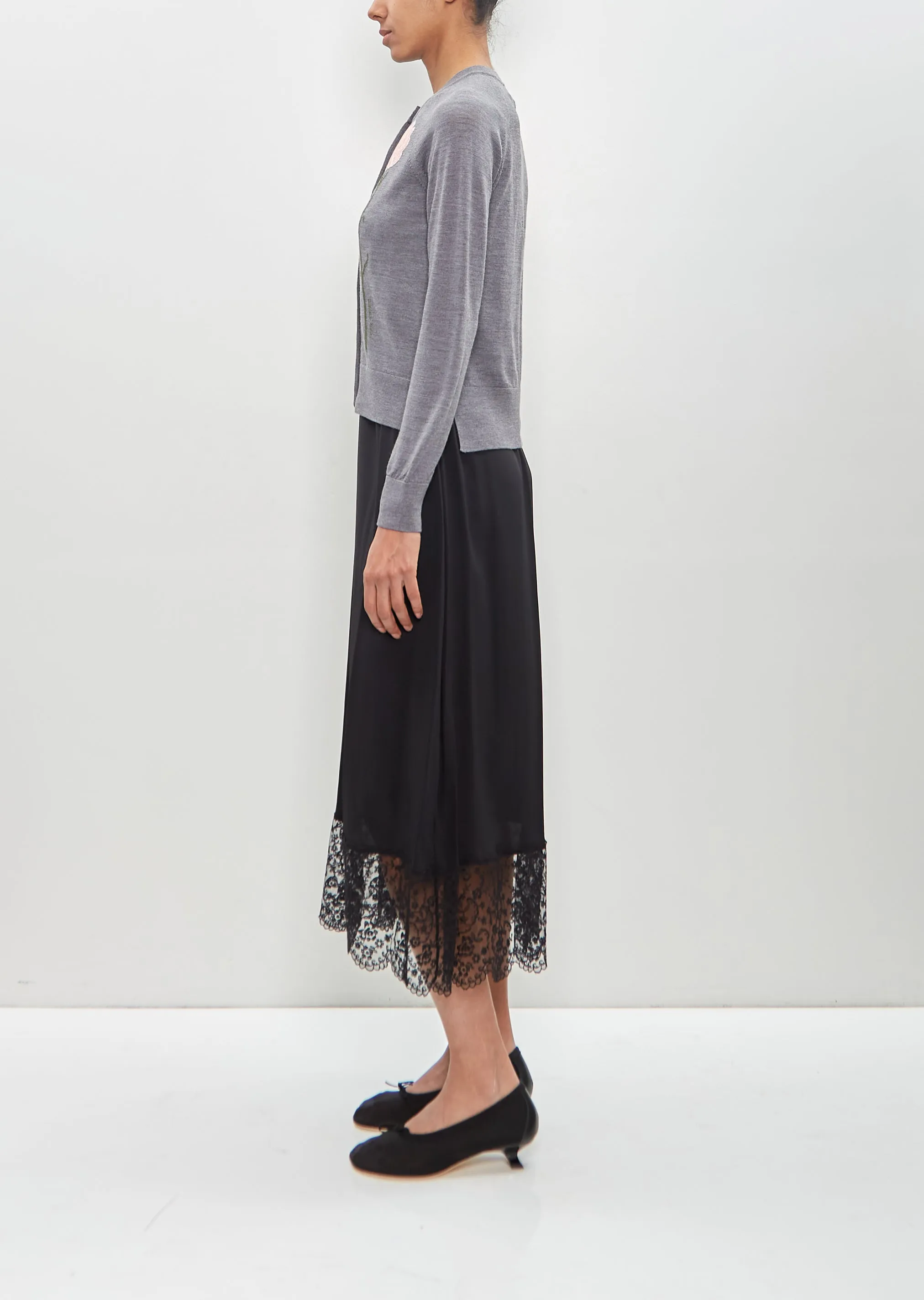 Merino Wool Silk Carnation Detail Cardigan — Pebble sold by La Garconne product image thumbnail 2